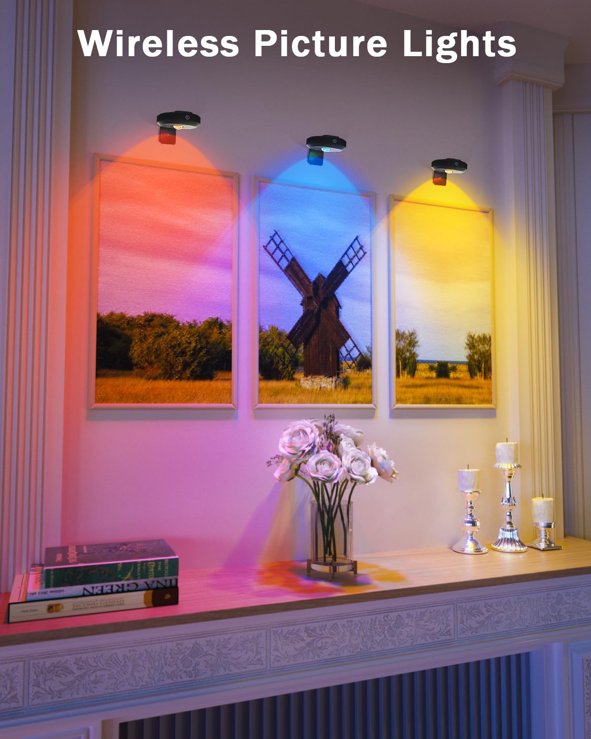 Willed Picture Lights, 1200Mah Rechargeable Battery Operated Picture Lights, Puck Lights With Remote, 9 Rgb Colors, Dimmable&Tim
