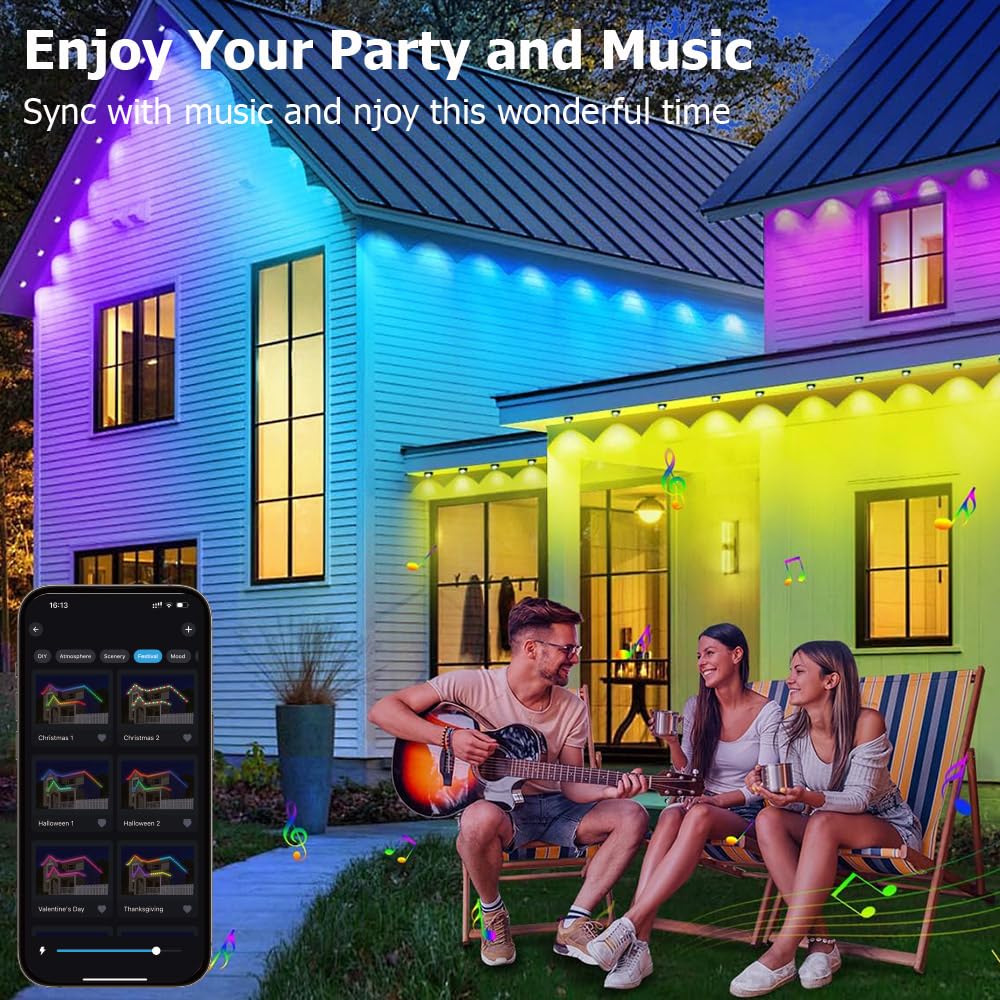 50Ft Permanent Outdoor Light  Smart Rgb Plus Ic Outside Lights For House  App/Remote Control String Light  Compatible With Alexa  Ip67 Waterproof Led Strip For Daily Party Christmas All Holiday Decor