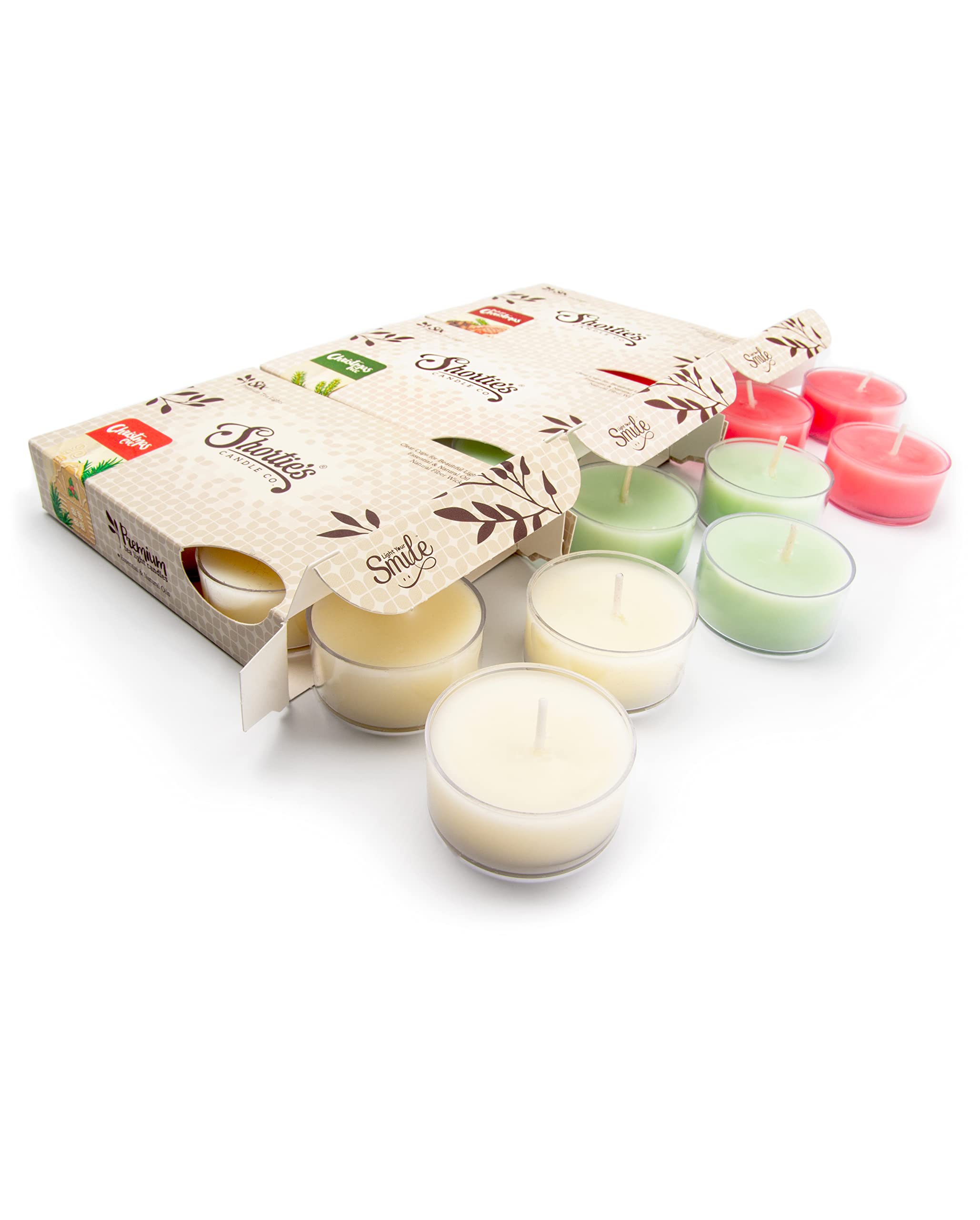 ShortieS Candle Company Christmas enhanced Tealight Candles 3 Pack - Highly Scented, Paraffin Wax, Green/Beige/Pink, Model 47006
