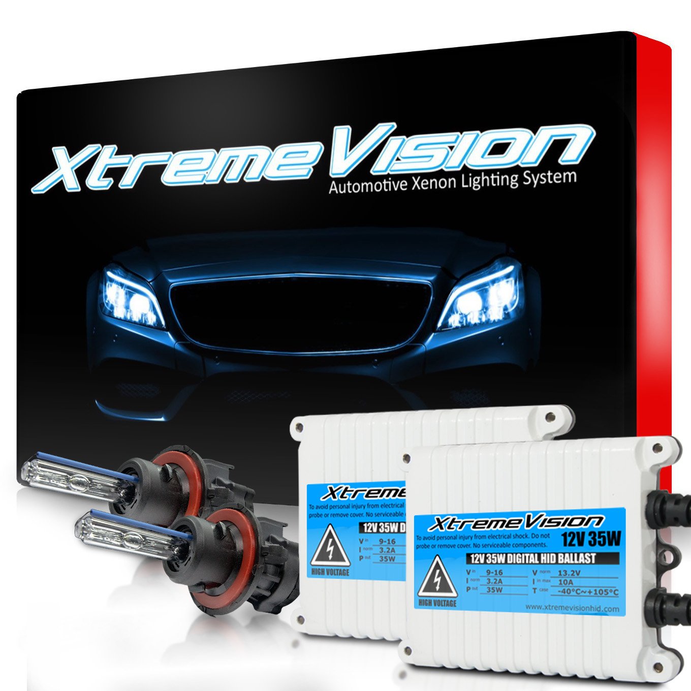 Xtremevision H13 Bi-Xenon 10K 35W Ac Xenon Bundle - Xenon Headlight Bulb With Slim Ac Ballast - 9008, 10000K Dark Blue - Xenon B