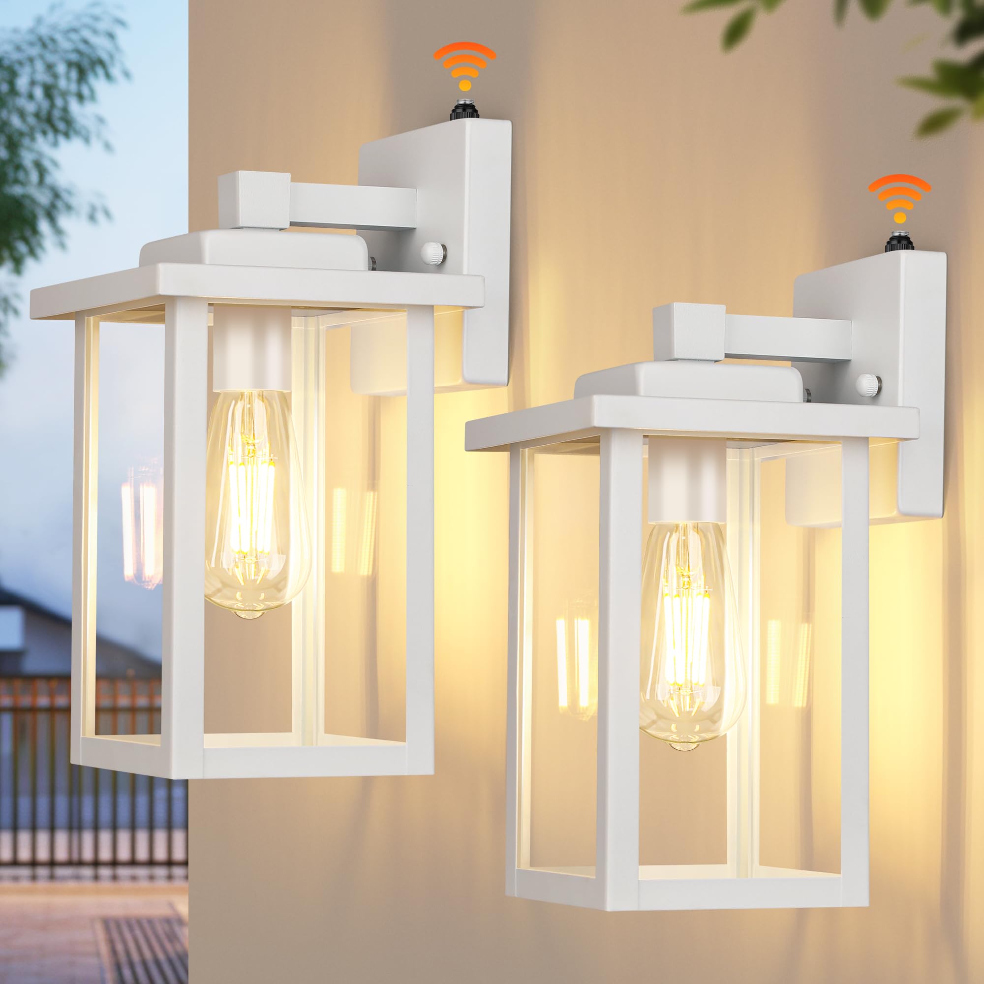 WIHTU White Dusk to Dawn Exterior Lighting Fixtures Wall Mount, Outdoor Front Porch Lighting Fixtures for House, Sensor Wall Sco