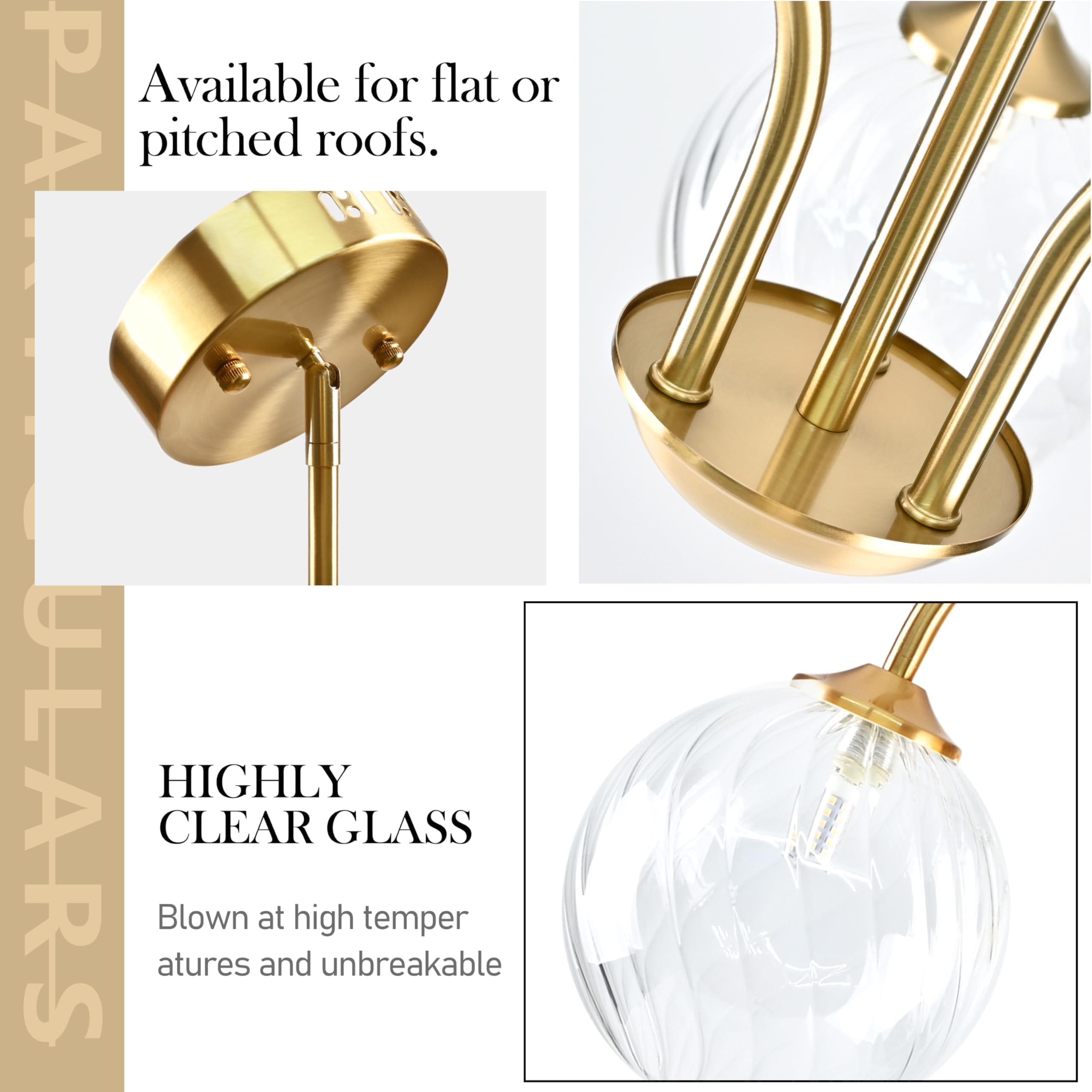 Bagood 3 Lights Globe Pendant Light Gold Sputnik Chandeliers 19.6    Modern Sputnik Chandelier With Clear Glass Globe Shade Dimm
