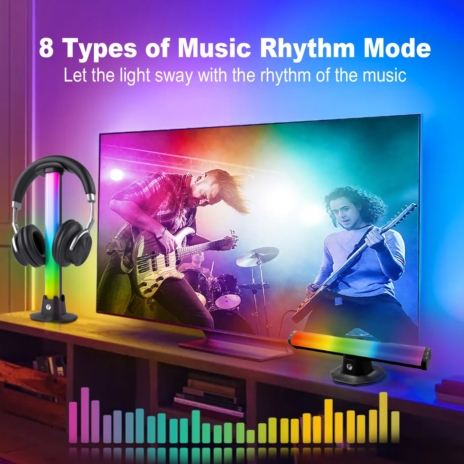 VCOM RGB Light Bar,27.5cm Music Sync RGB IC LED Lights Bars,Color Changing TV Backlight App & Remote Control, USB Powered Ambien