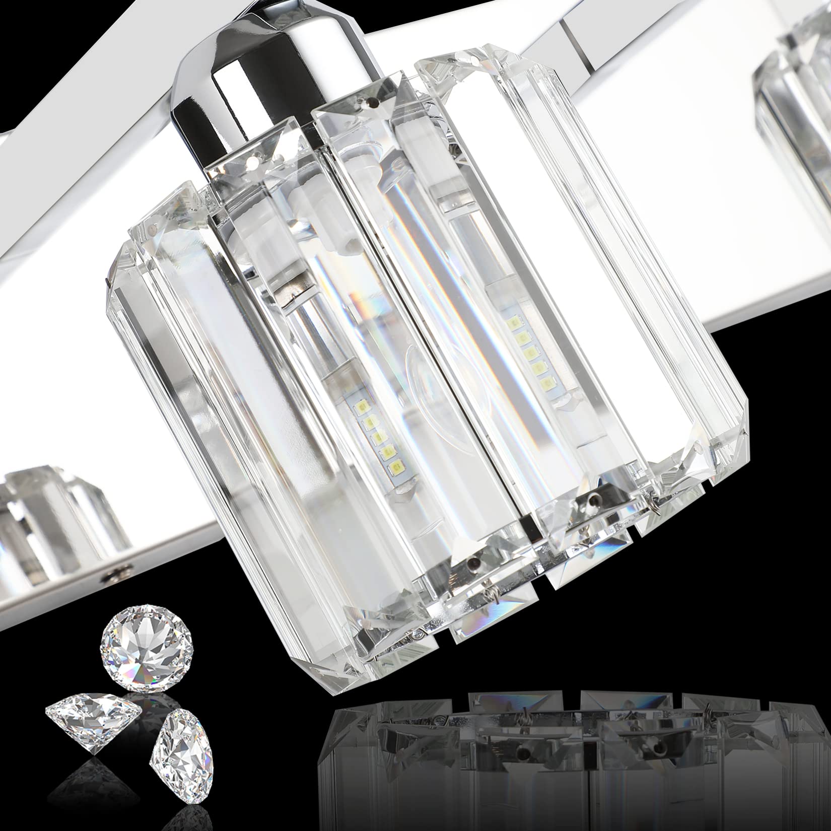 Aipsun Crystal Vanity Light Fixture - Modern 3-Light Wall Light For Bathroom, Chrome, 23 Inch, Model 8460