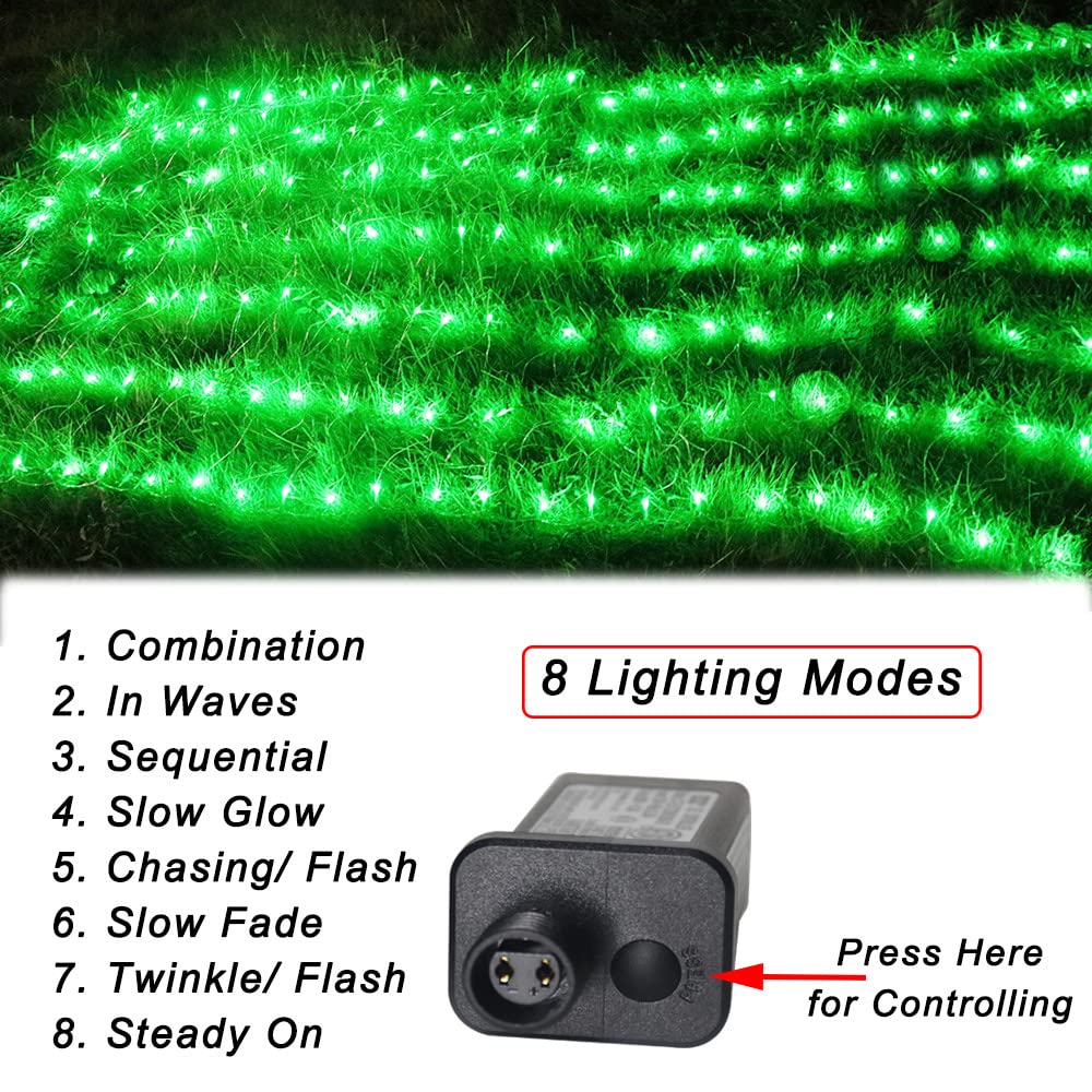 Pooqla 360 LED Green Net Lights, 21 ft x 5 ft Outdoor Mesh Light, 8 Modes for Party and Holiday Decor