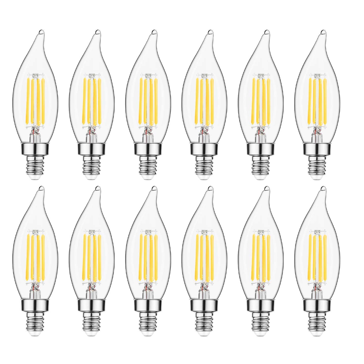 Sigalux E12 Led Bulb Candelabra Base 60 Watt Chandelier Light Bulbs Dimmable, Flame Tip, 4.5W, 500Lm 2700K Soft White, Ca10 Cand