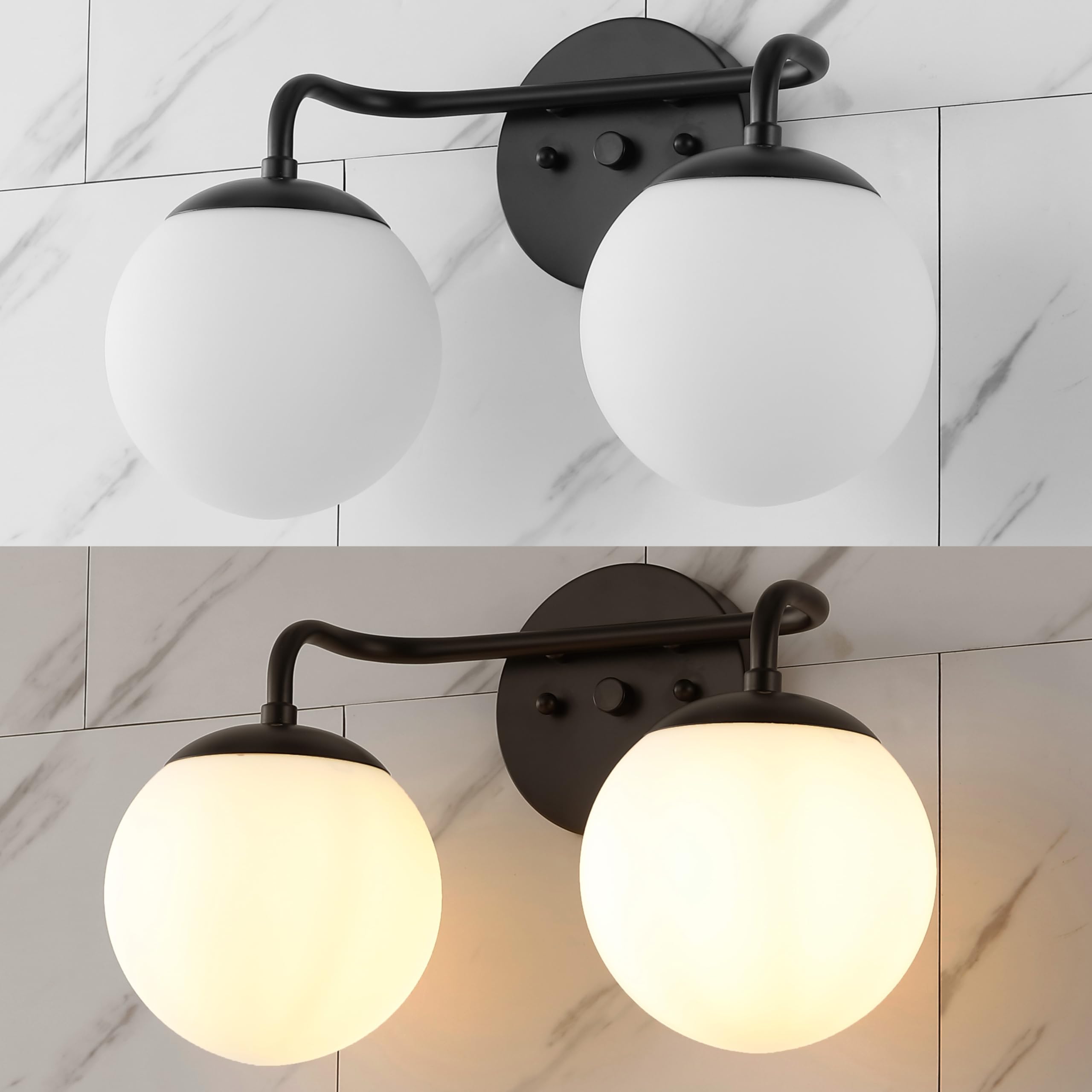 JONATHAN Y 2-Light Metal/Frosted Glass Vanity Light, Model JYL3535B, Black/White, Modern Contemporary Design for Office, Living Room, Bedroom