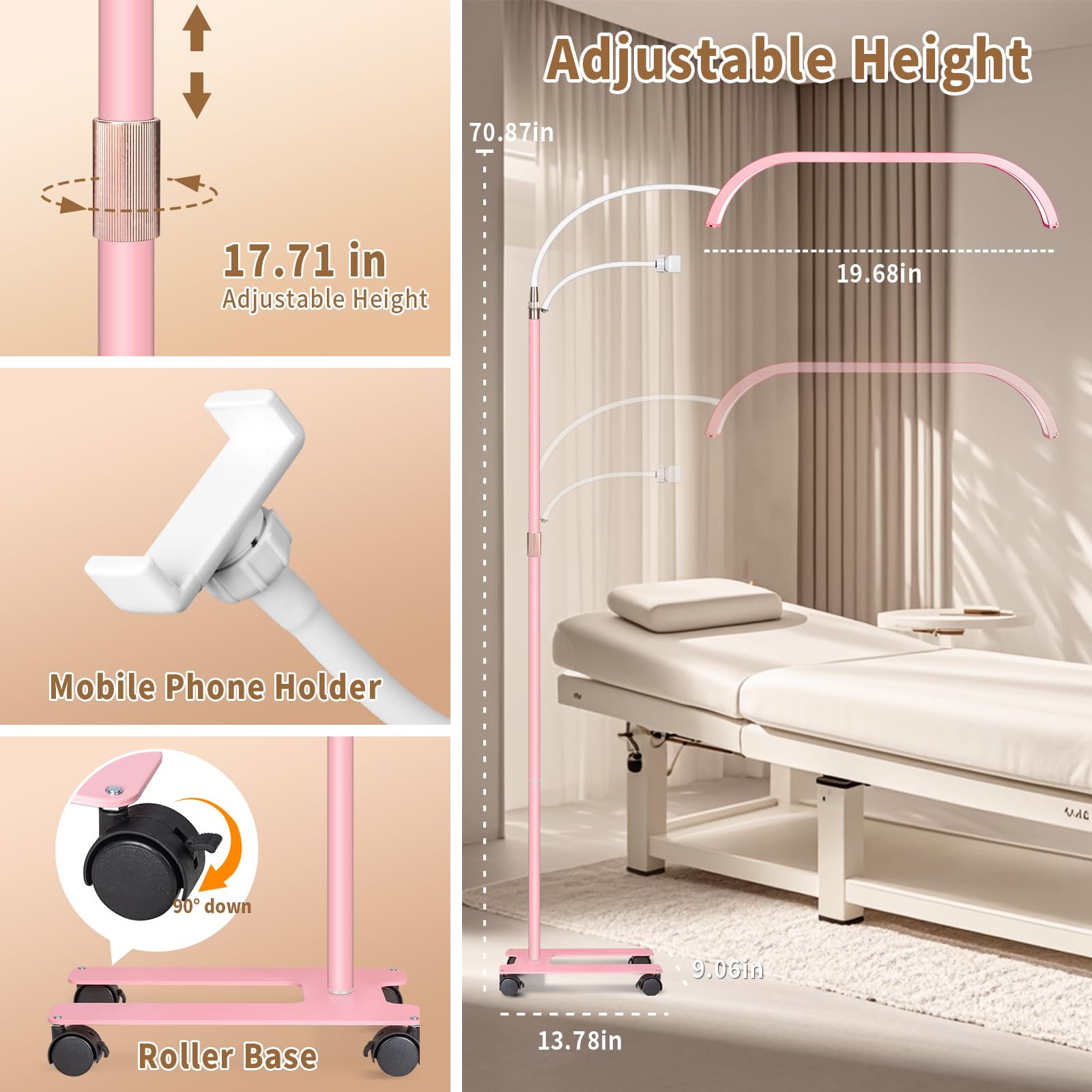 Hitti Estheticians Light, Flexible Gooseneck Lash Light For Eyelash Tech, Led Half Moon Light With Phone Holder, Stepless Dimmin