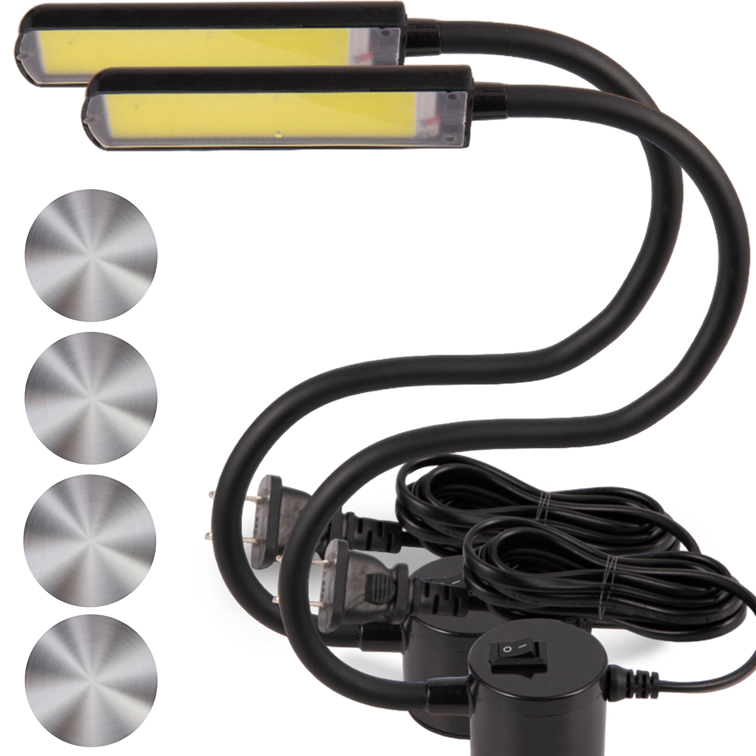 FAJ Sewing Machine Light, 60 LED, Magnetic, Flexible, 2 Pack with 4 Mount Discs, Black, Metal