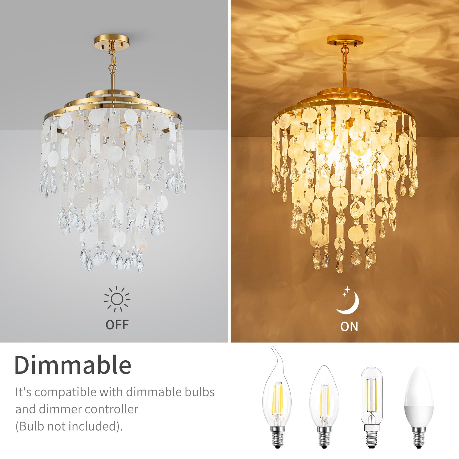 Lumfurn 4-Lights Capiz Shell Chandeliers, For Dining Room, Living Room, Bedroom, 3-Layer Modern Pendant Light Fixture D17.7 X H2