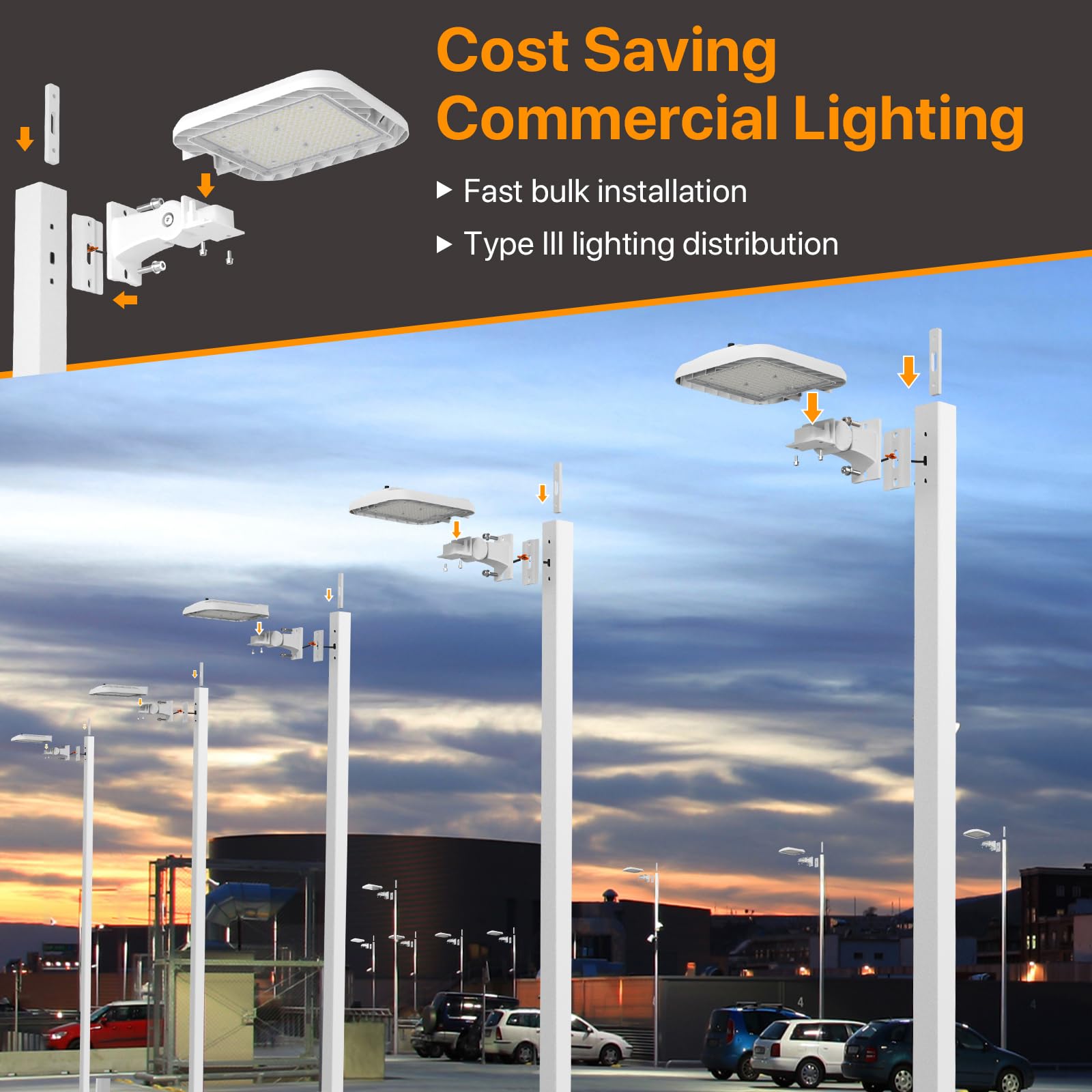 Demilare 150W Led Parking Lot Light, 22500Lm Outdoor Light With Dusk To Dawn Photocell, Adjustable Arm Mount 5000K Ip65 100-277V