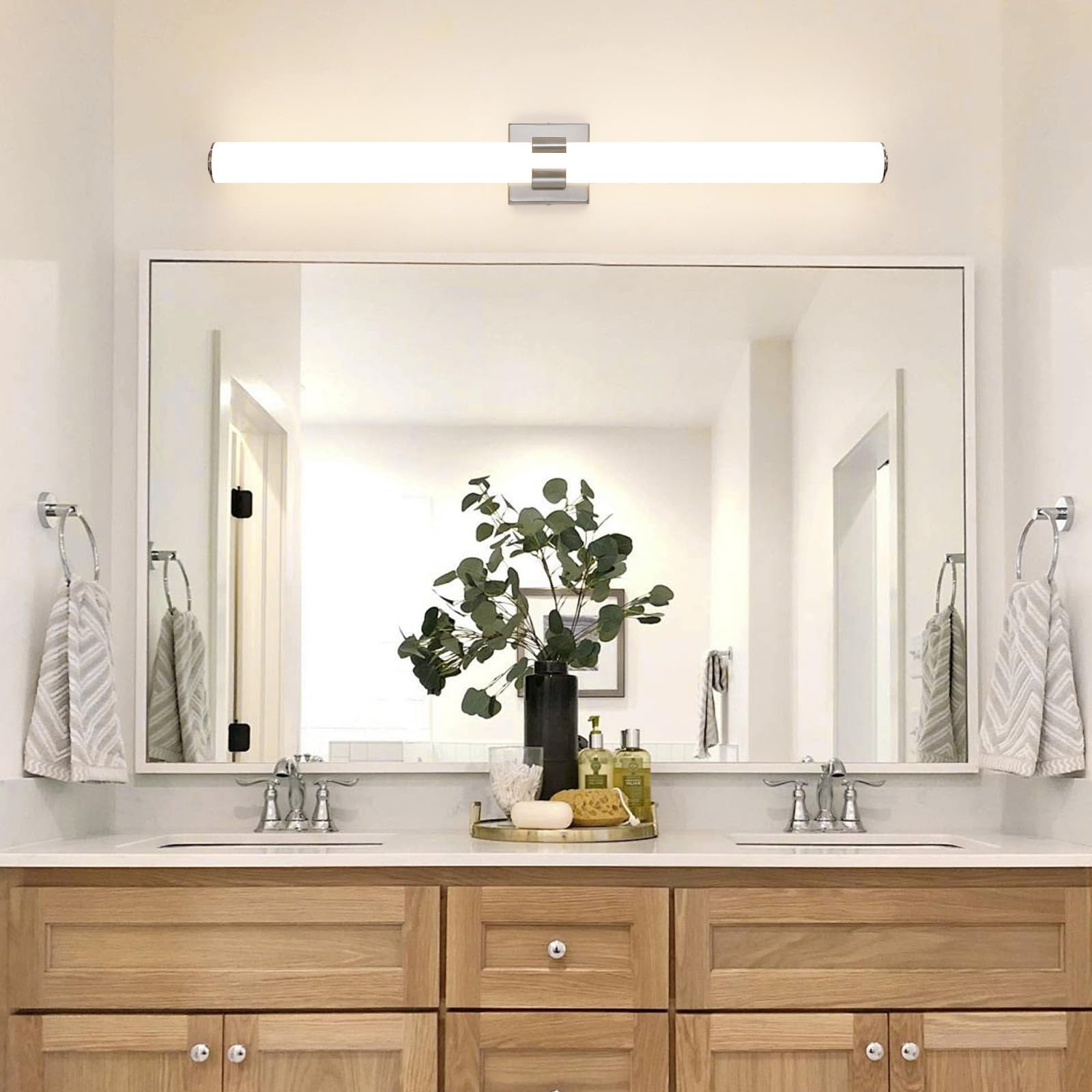 Aijiasi Bathroom Vanity Light Fixtures - 39 Inch Brushed Nickel Bathroom Lights Over Mirror, 3000K Dimmable Led Vanity Light Bar