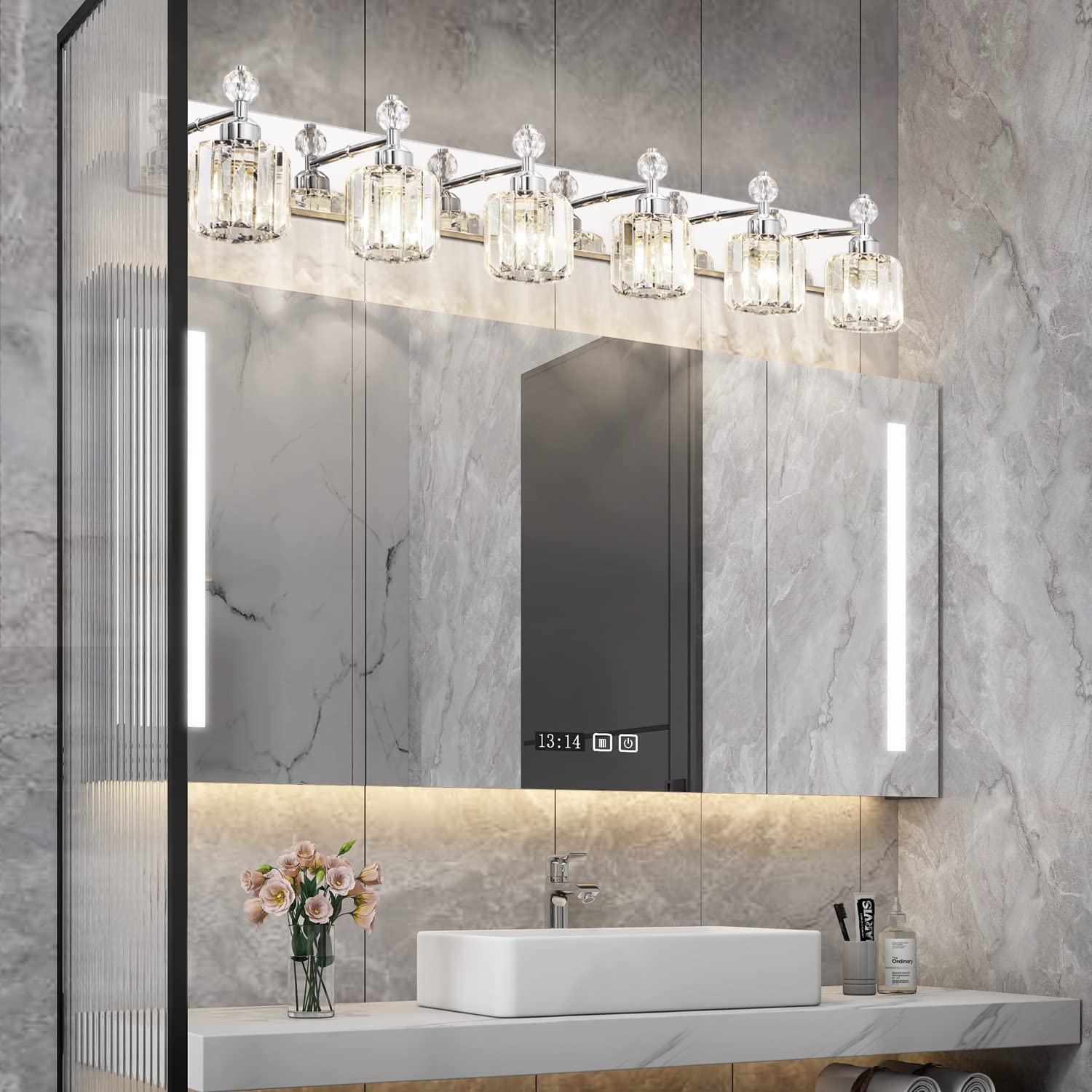 PRESDE 6-Light Bathroom Vanity Light Modern Chrome Stainless Steel Over Mirror