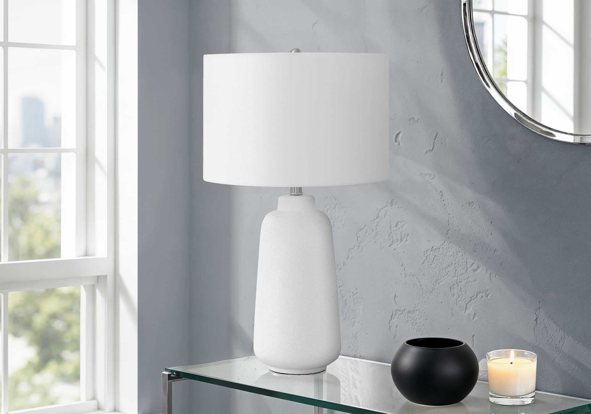 Monarch Specialties I 9716 Table Lamp, Cream Ceramic, Ivory Shade, 15inL x 15inW x 25.5inH
