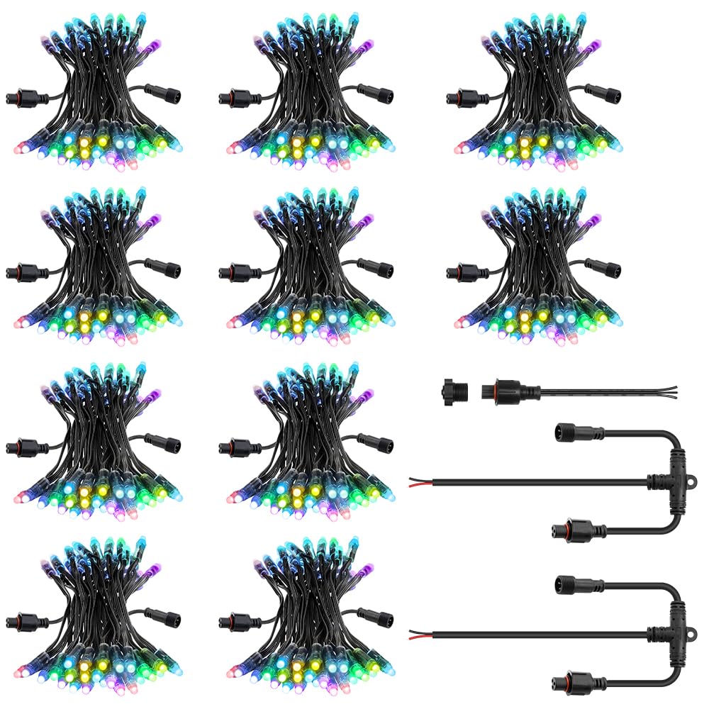 ALITOVE 12V WS2811 Pixel Lights xConnect Ends 500LEDs 12mm Diffused Digital Addressable RGB IC LED String Lights Programmable Ou