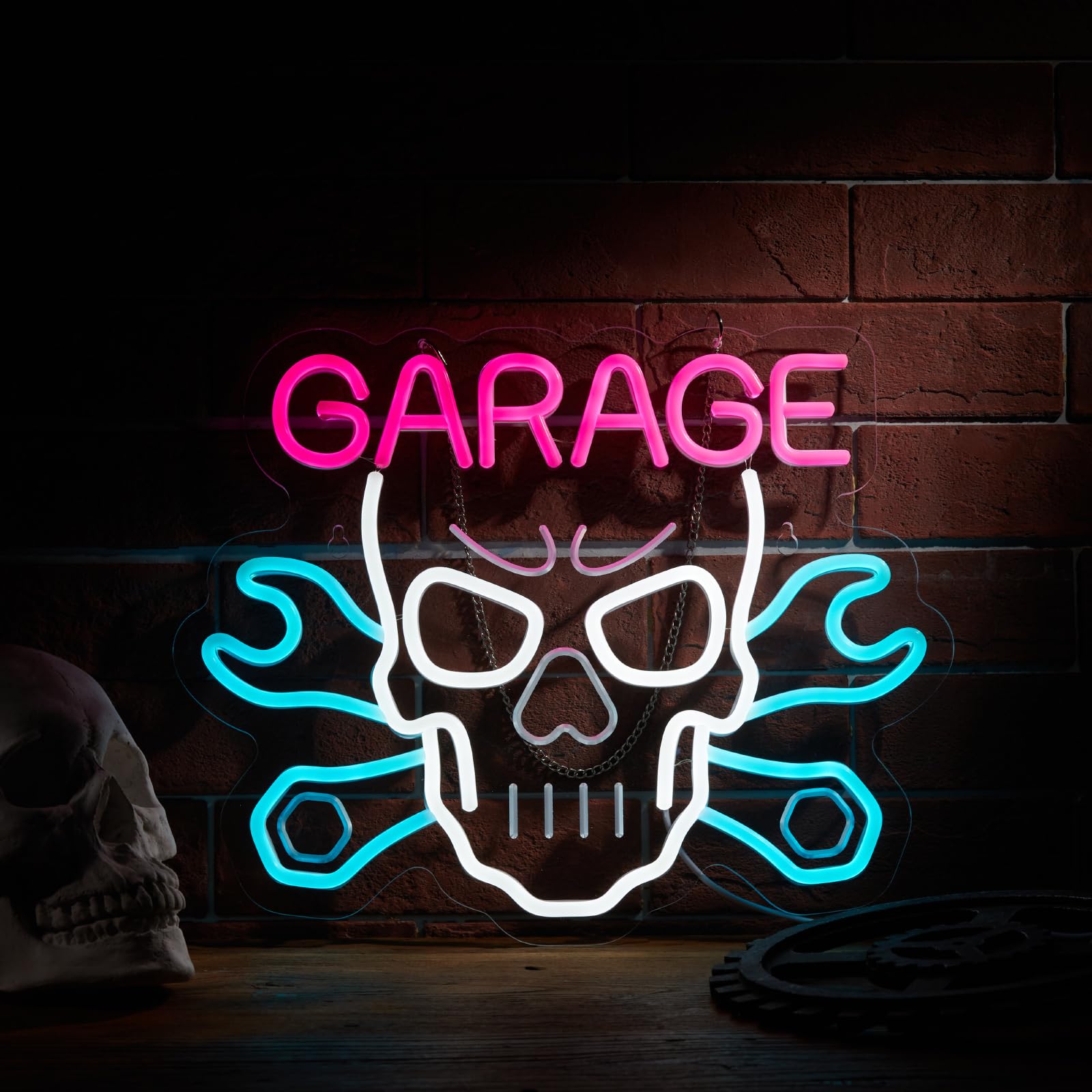 Roouneon Neon Sign for Wall Décor, Dimmable LED Light, 16inx13in, Pink+Blue+White, Man Cave Automotive Garage Decoration