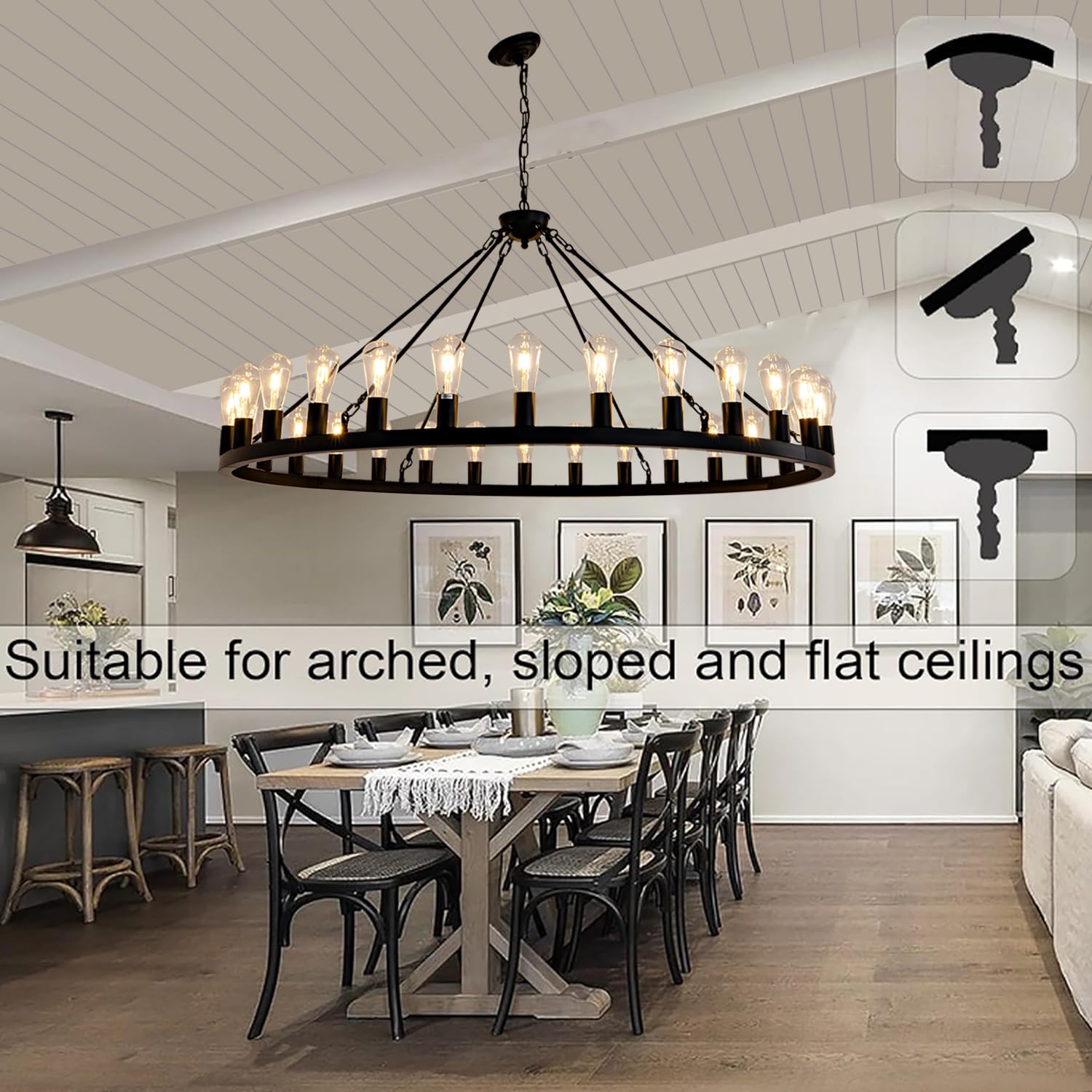 Sarudiir 53&quot; Black Wagon Wheel Chandelier - 30-Light Farmhouse Lighting For High Ceilings