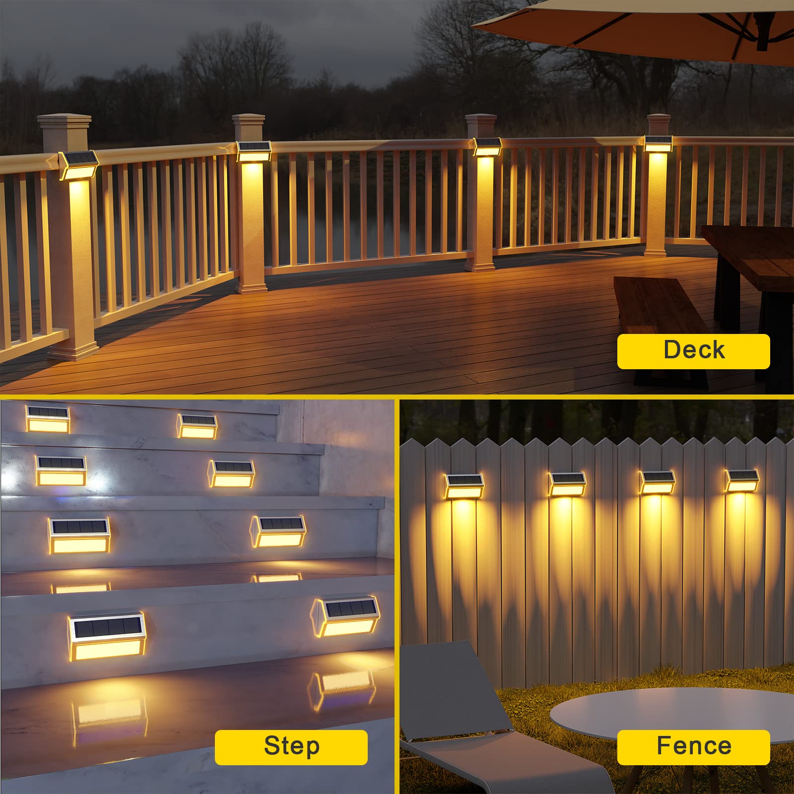 Roshwey Deck Lights, 10 Pack 30 Led Deck Lights Solar Powered Outdoor Waterproof, Patio Step Lighting Outdoor Decor, Stainless S