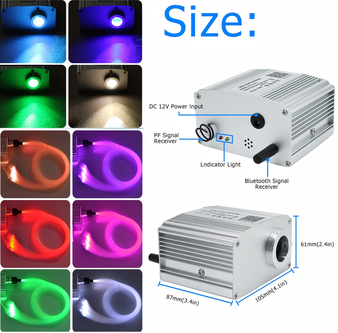 Azimom Bluetooth 10W Rgbw Fiber Optic Twinkle Lights Kit, 200Pcs Star Ceiling Decor