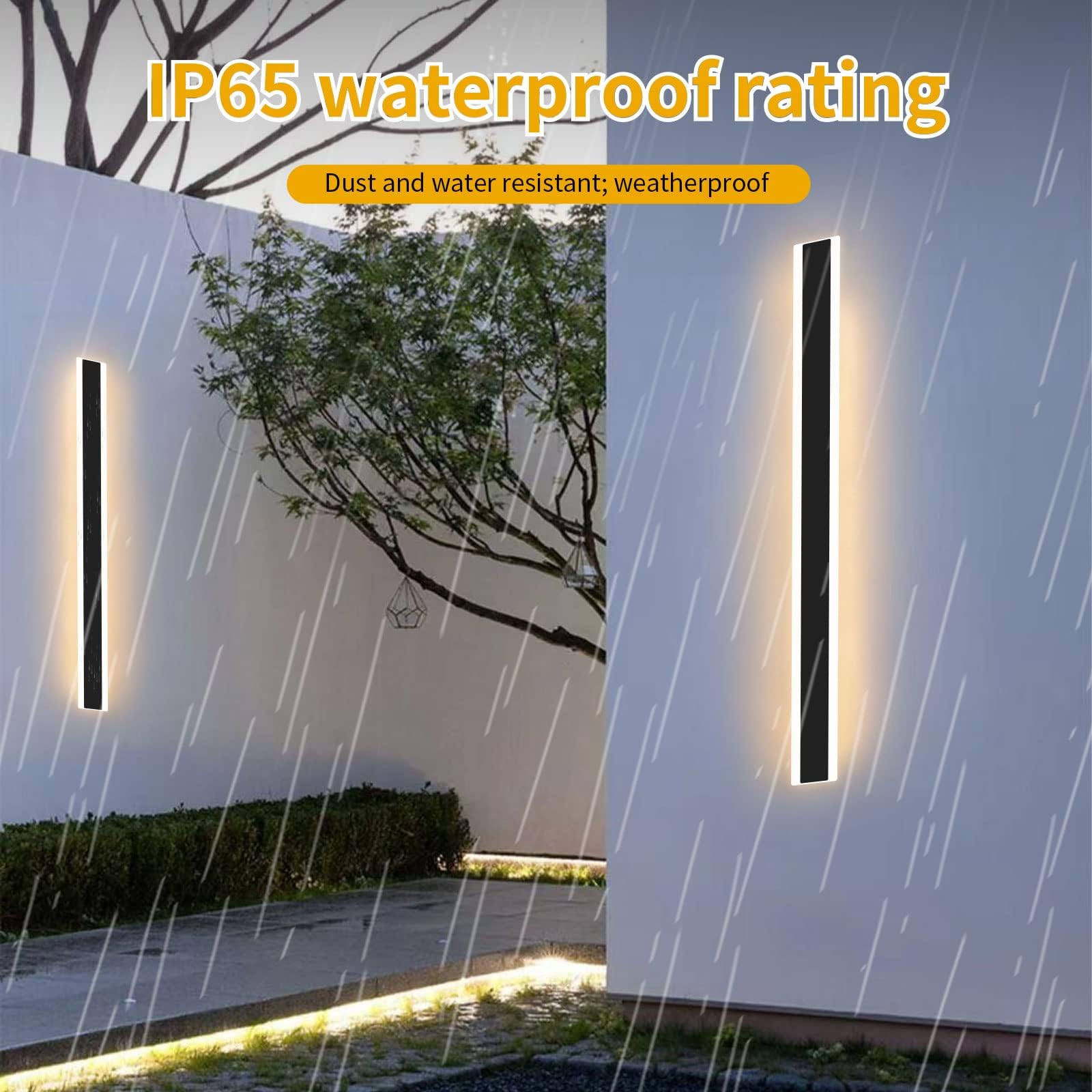 Modern 39Inch Outdoor Wall Light, 3000K/4500K/6000K 3 Color Change Black Exterior Light Fixtures Wall Mount, Ip65 Waterproof Mod