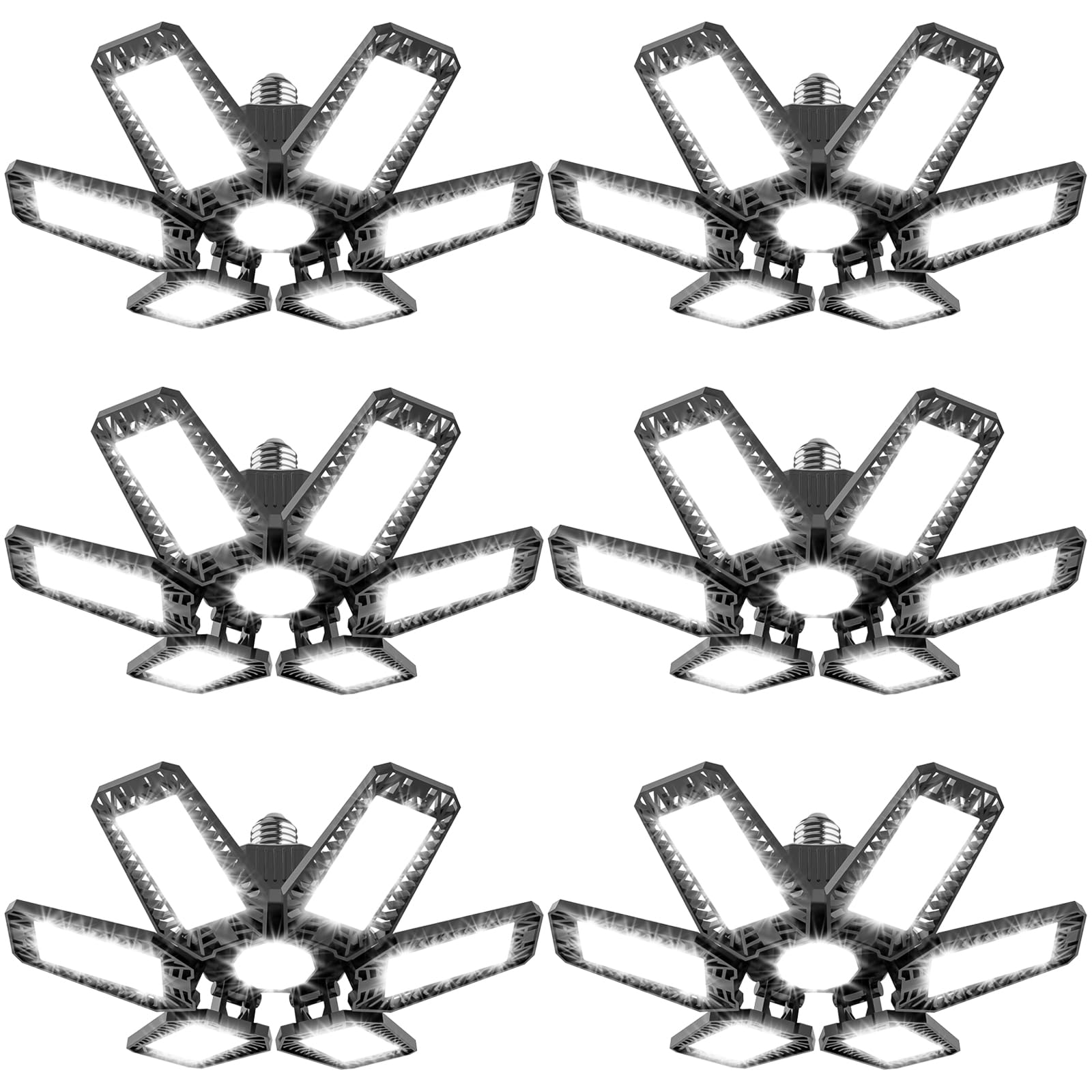 TOPAUBUB Garage Light 6 Pack 160W, 16000LM LED Lights for Garage with 6+1 Deformable Panels 6500K Screw in LED Shop Lighting for