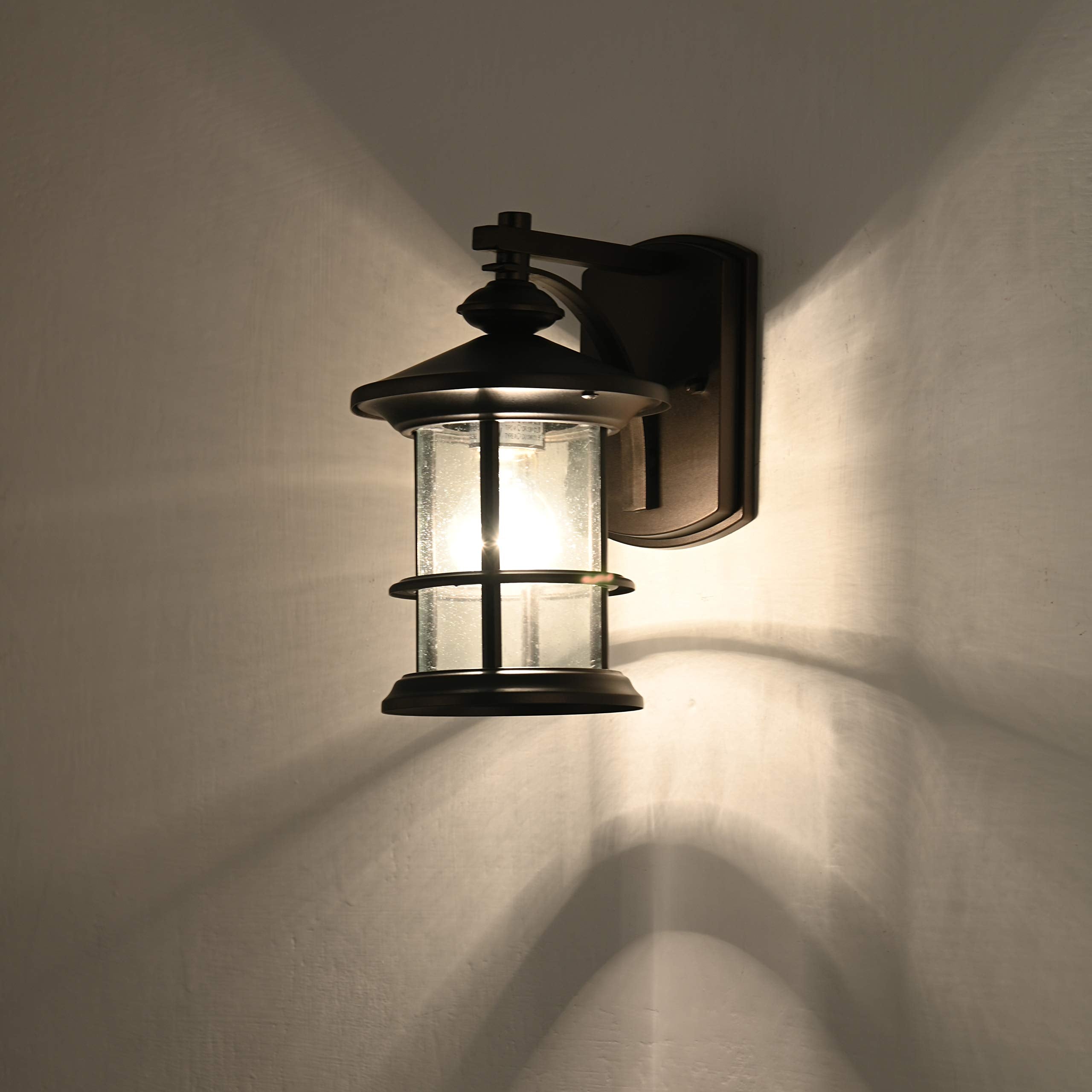 MICSIU Outdoor Light Fixture, Oil Rubbed Bronze Wall Mount, Clear Seedy Glass, 10in Height, Metal Construction
