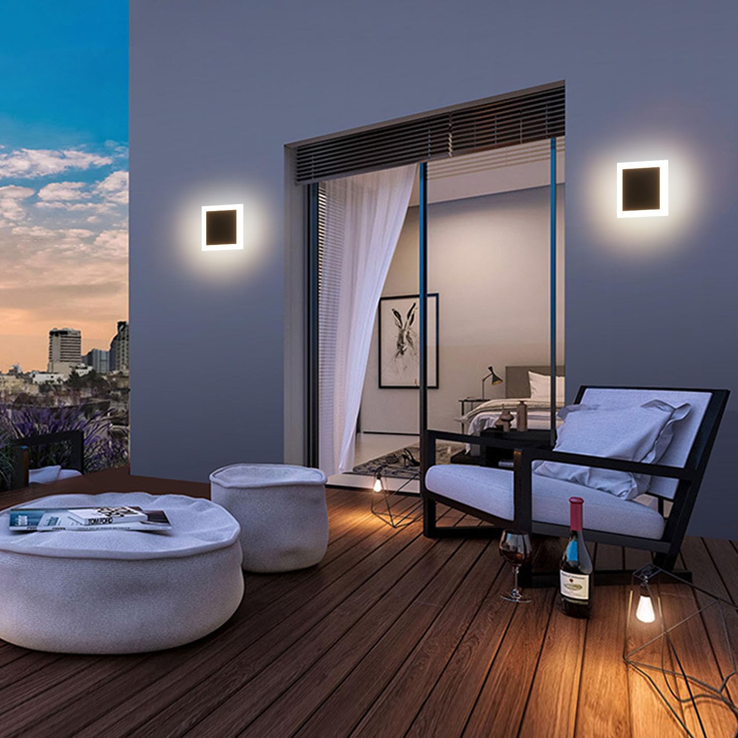 Aoceley 2-Pack Led Wall Light, Waterproof Aluminum Sconce, Modern Black 3000K Warm White