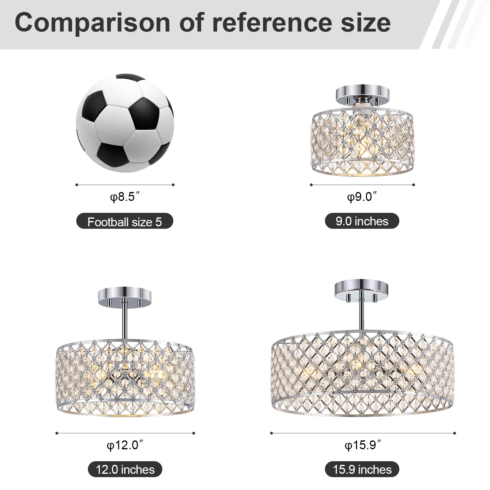 Bzvesr Chrome Crystal Ceiling Light Fixture Modern Semi Flush Mount Ceiling Lighting Fixture Round Small Chandelier For Dining Room  Hallway  Entryway  Kitchen  Bedroom Foyer 4 Light 15.7 Inch