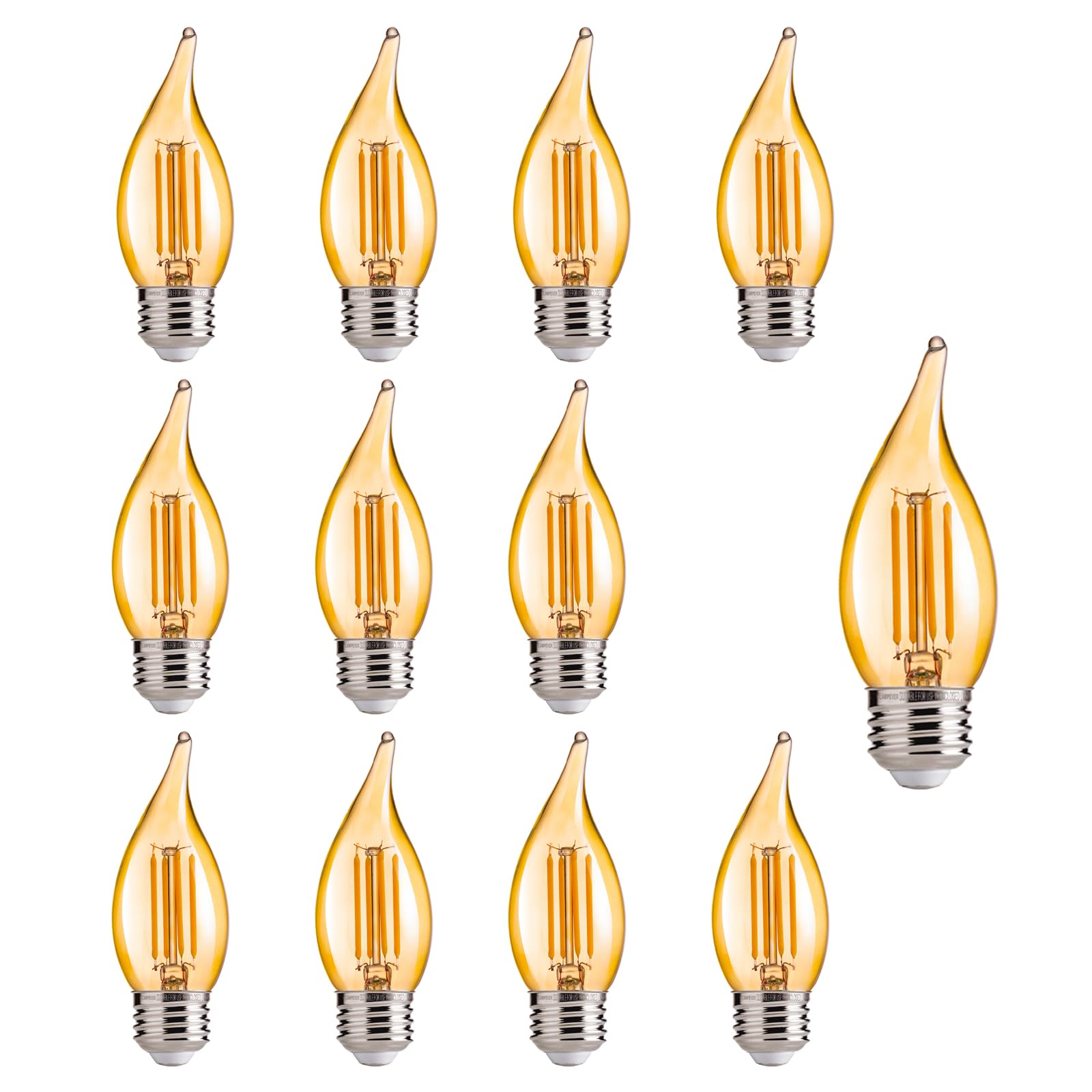 Alampever Led Chandelier Light Bulbs 60 Watt, Dimmable Ca11 Candelabra Led Light Bulb, E26 Led Bulbs 2200K Warm White, Amber Gla