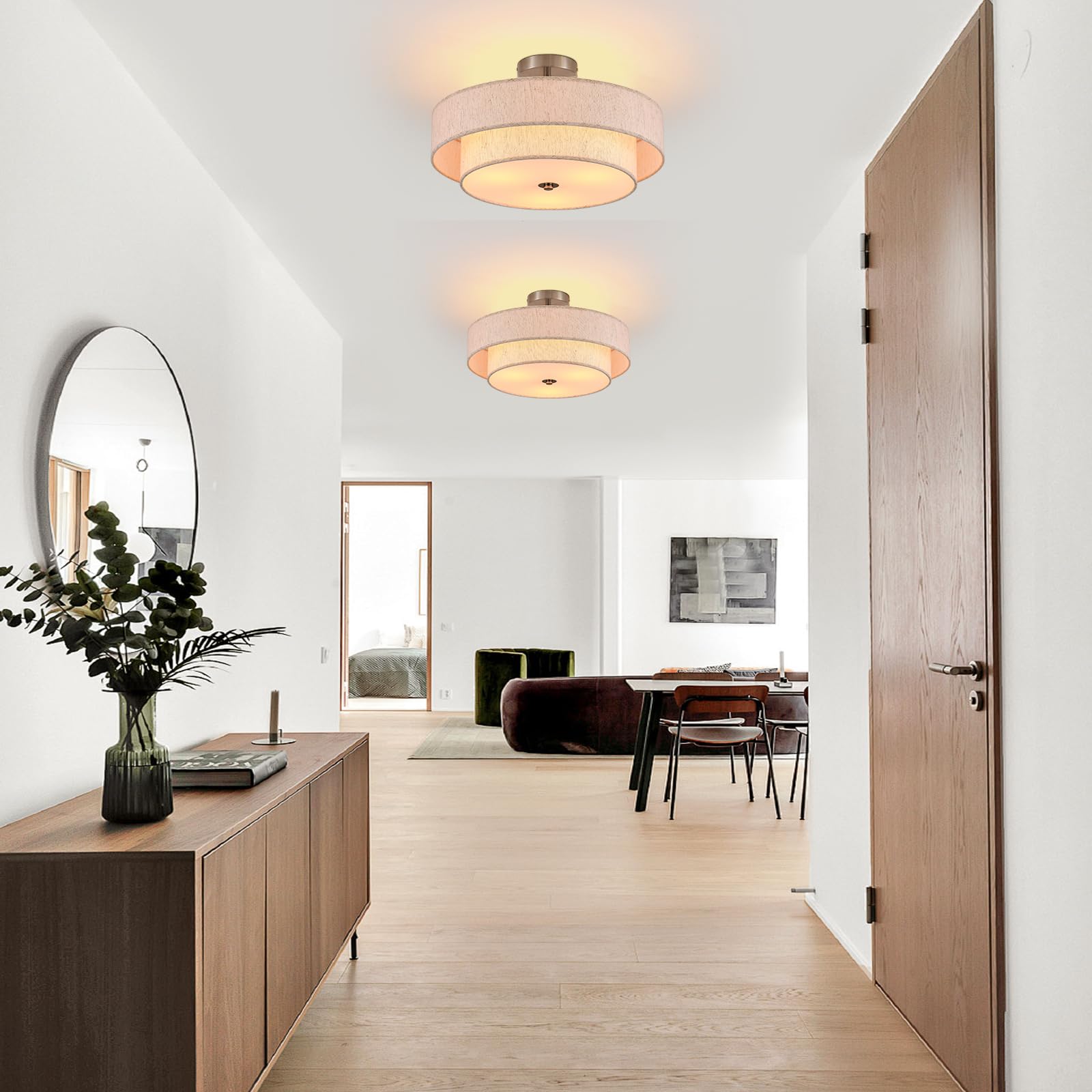 Widluth 18 Semi Flush Mount Ceiling Light 3-Light Modern Linen Drum Ceiling Lighting With Chrome Finish  Vintage Ceiling Light For Living Room  Kitchen  Basement  Laundry Room  Bedroom