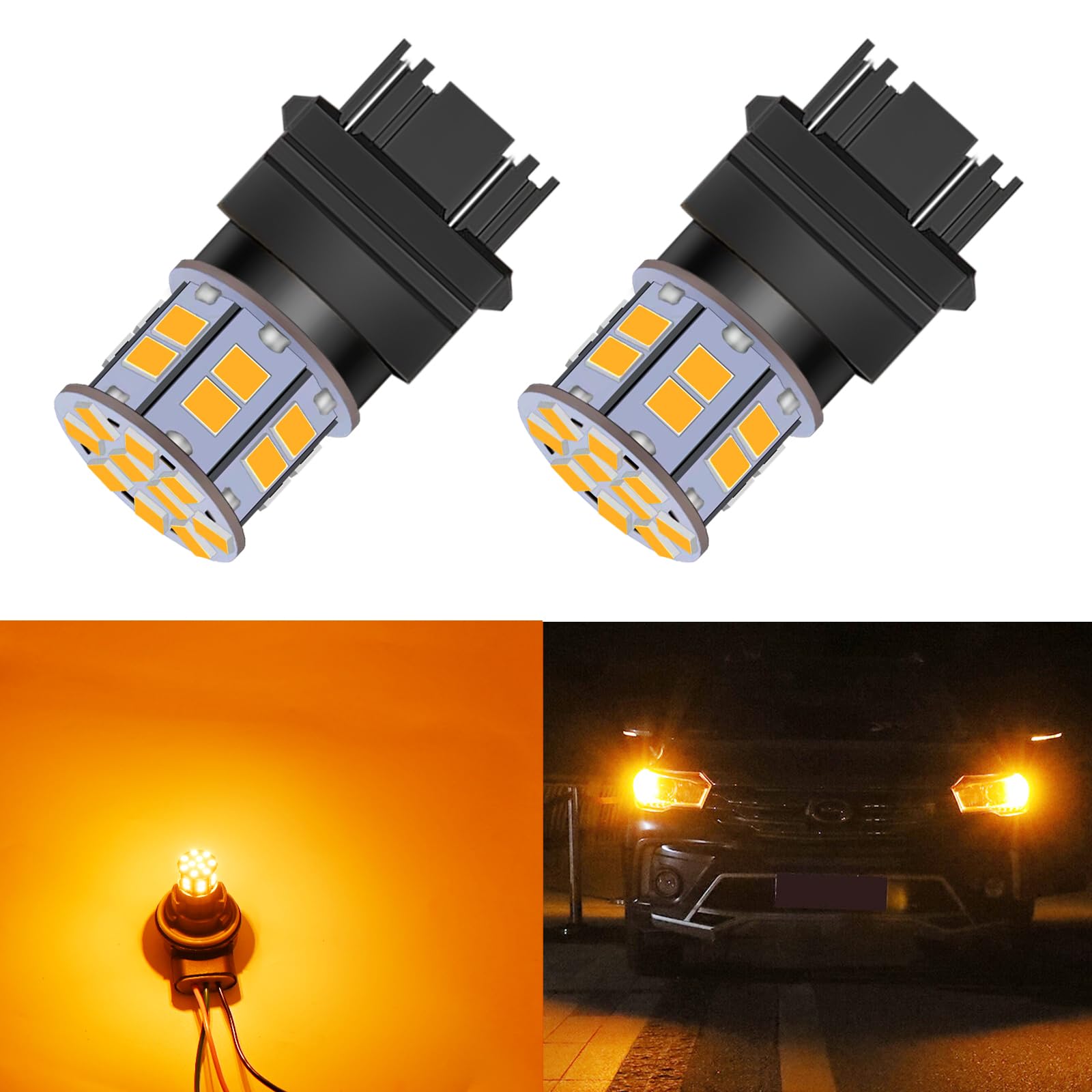 LEDYOTRY 3157 LED Bulbs Amber Super Bright Low Power for Turn Signal Blinker Lights, Pack of 2