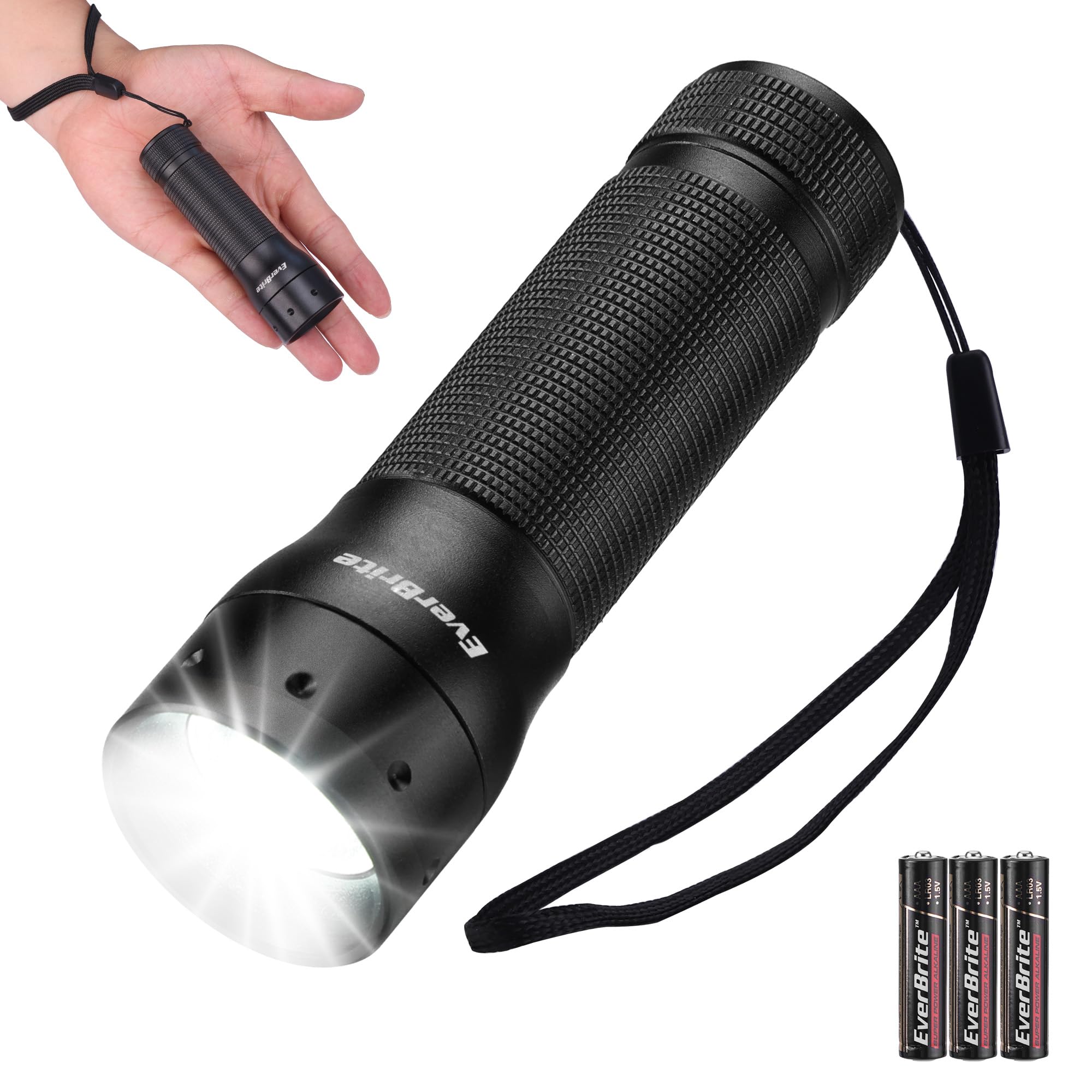 EverBrite Mini Flashlight, Zoomable LED Flash Light, 3 Modes, 3AAA Batteries Included, Handheld Small Flashlight for Camping, Em