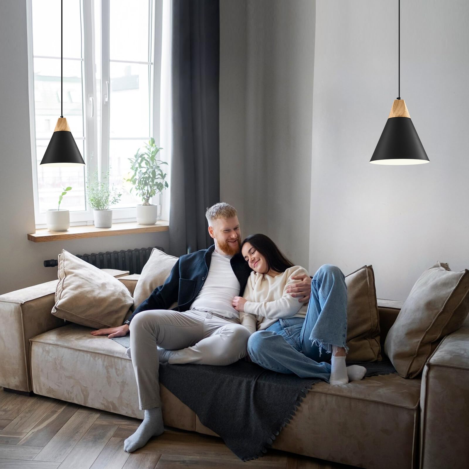 Sesiment Plug In Pendant Light,2 Pack 9.4Inch Hanging Lights With Plug In Cord 14.7 Ft, Black Pendant Light Plug In, Hanging Pen