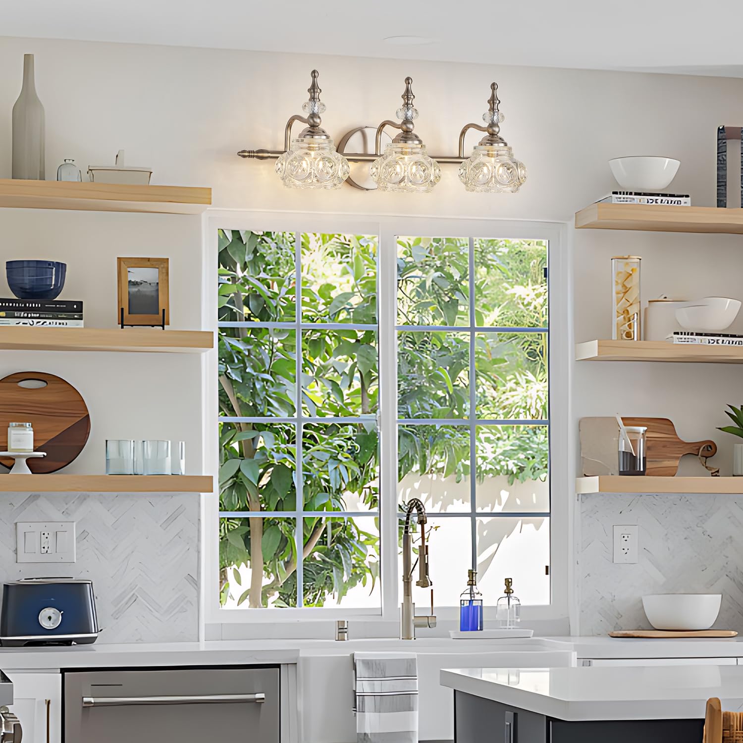 Zilanl Brushed Nickel Bathroom Vanity Light Fixtures Modern 3-Light Vanity Lights Bathroom Lighting Fixtures Vintage Wall Sconce