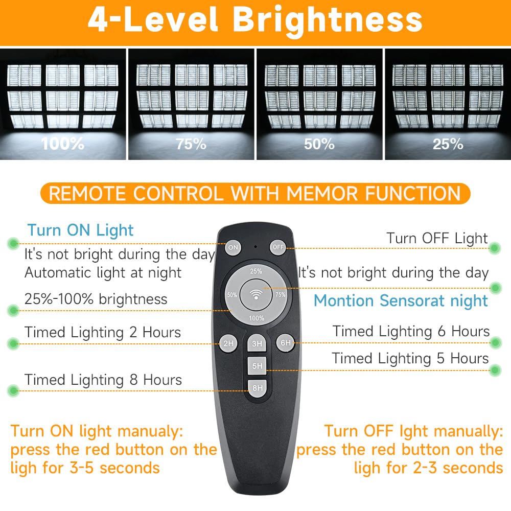 DENGMALL 24000W Solar Street Light - 24000 Lumens, Motion Sensor, Remote Control, Waterproof for Garden, Yard, Street, Parking Lot