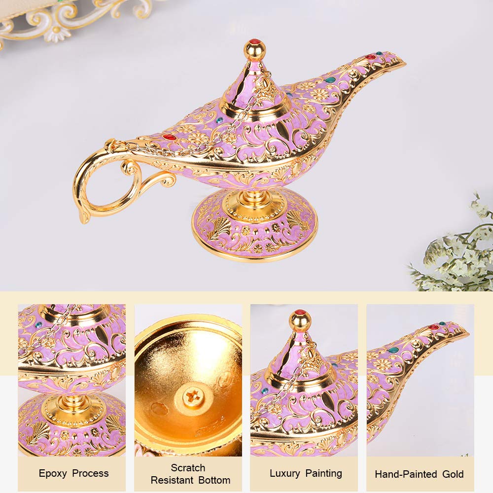 ANQIA Vintage Aladdin Genie Lamp - Zinc Alloy Jewelry Box, Gold & Pink, Model SD001S, Home Party Wedding Decoration