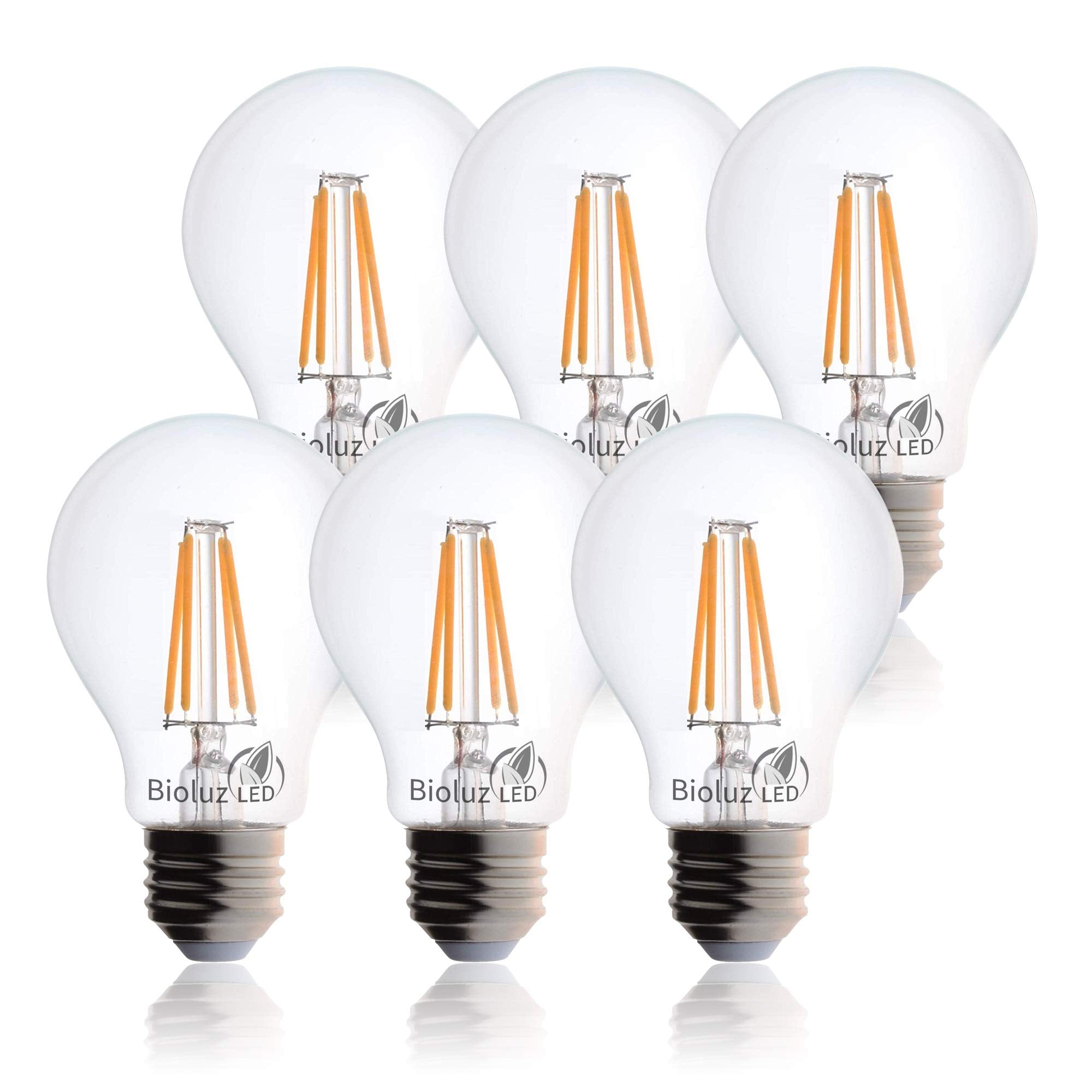 Bioluz Led 40W Dimmable Edison Light Bulbs, Warm White, Glass, 6-Pack, Ul Listed, Model Bfa19D-4Ww-6