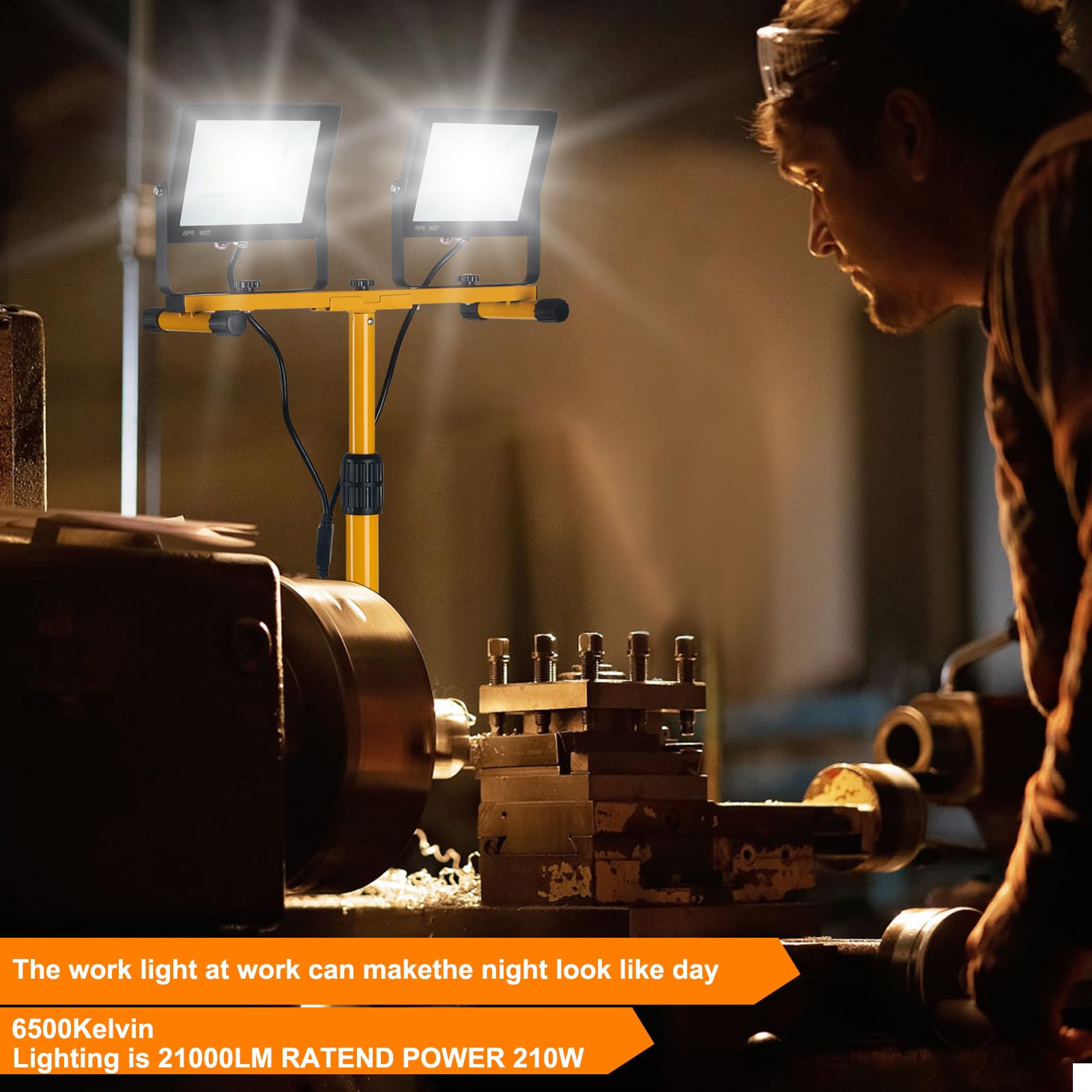Wufoty Work Light Rugged, Easy To Use, 21,000 Lumen Work Light Stand, 2 Adjustable Led Work Light Heads Collapsible Tripod, 6,50