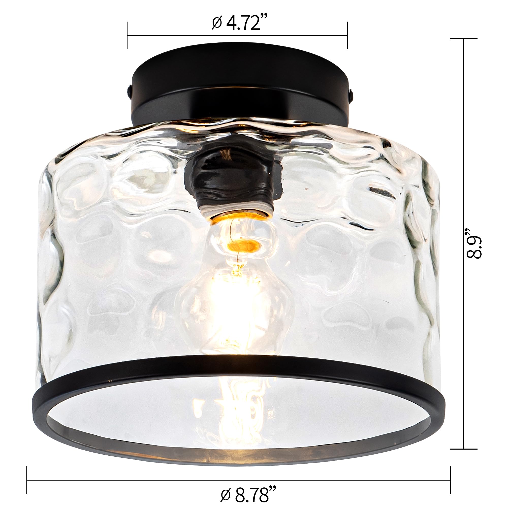 Zlepmlla Industrial Semi Flush Mount Ceiling Light Clear Hammered Glass Ceiling Light Fixture, Modern Lighting For Hallway Porch Kitchen Bathroom Bedroom < Bulb Not Included >