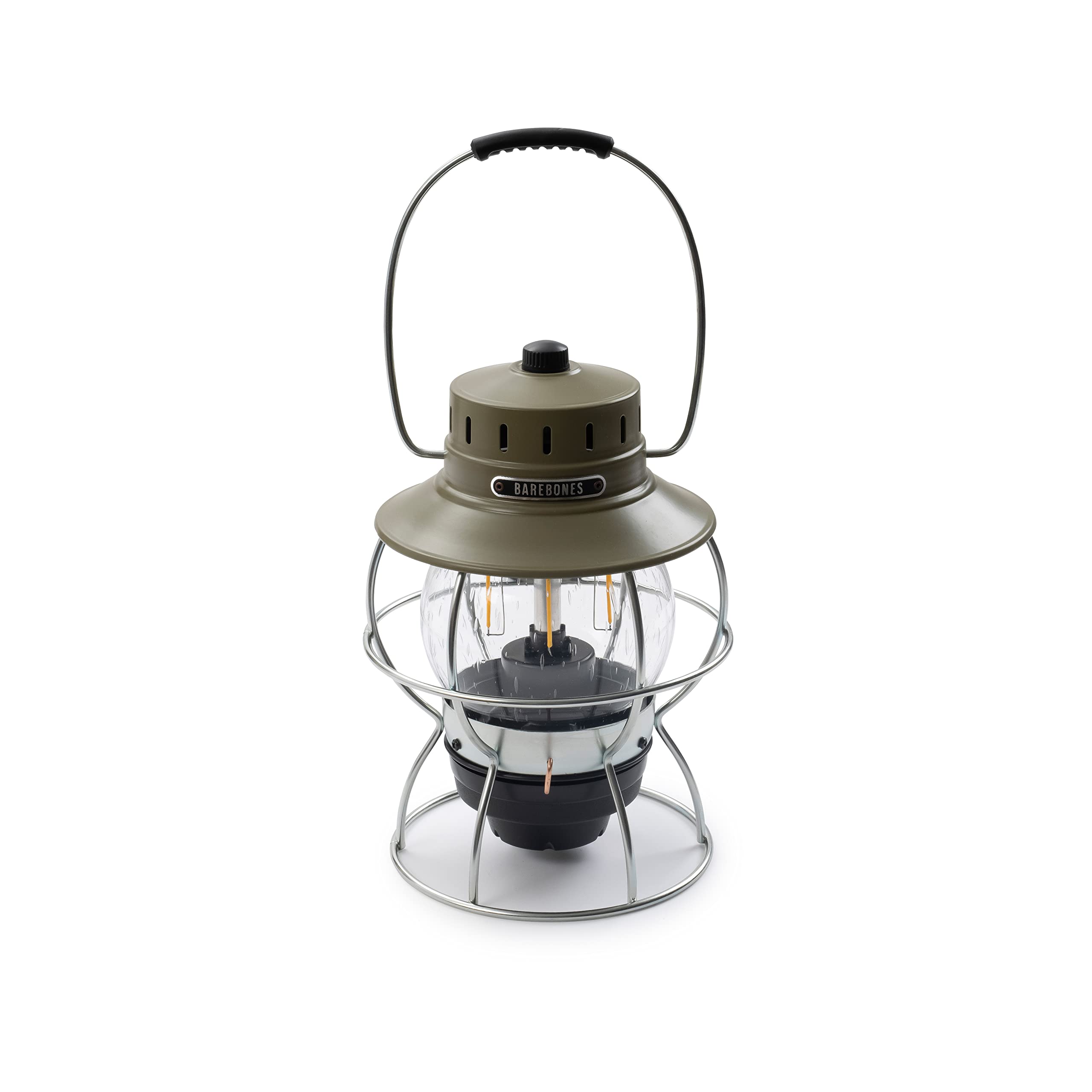 Barebones Railroad Lantern – Vintage LED Camping Light, Rechargeable, Adjustable Brightness, Olive Drab, Model LIV-281