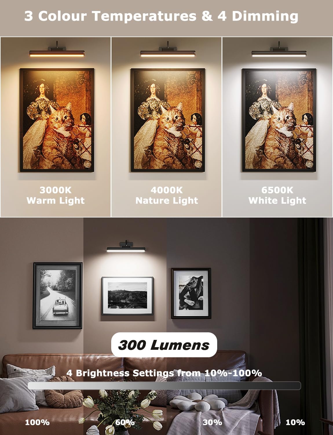 Skairipa Picture Light With Remote  16In Battery Operated Picture Lights For Wall 5000Mah  3 Color Modes And Dimmable Led Art Lighting With Timer For discomfort-reducingting  Frame  Gallery (Black-1Pack)