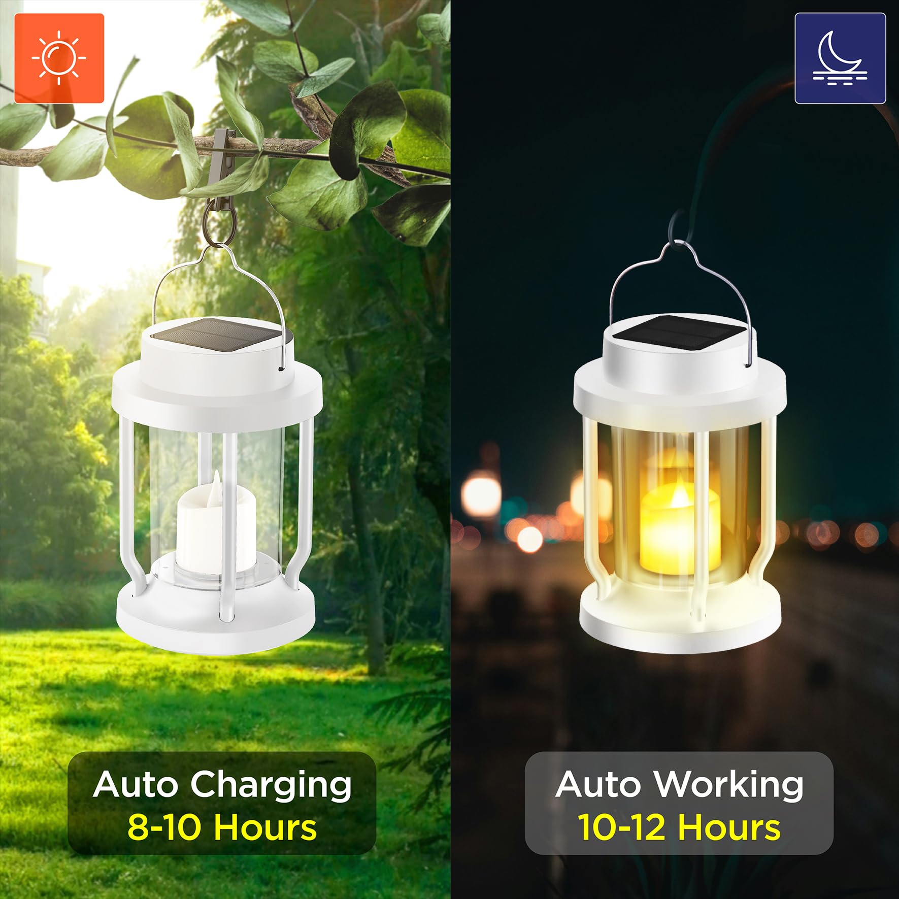 FriutShine Solar Lantern - Hanging Outdoor Indoor Light, Flameless Candle, Weatherproof, 1 Pack, White, Model L01