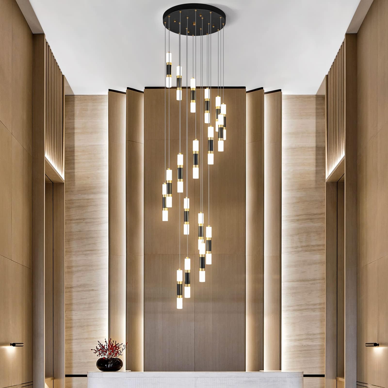 Liangmh 18-Light Modern Kitchen Island Black Gold Ceiling Pendant Light Dimmable Led 108W Staircase Large Chandelier Lobby Livin