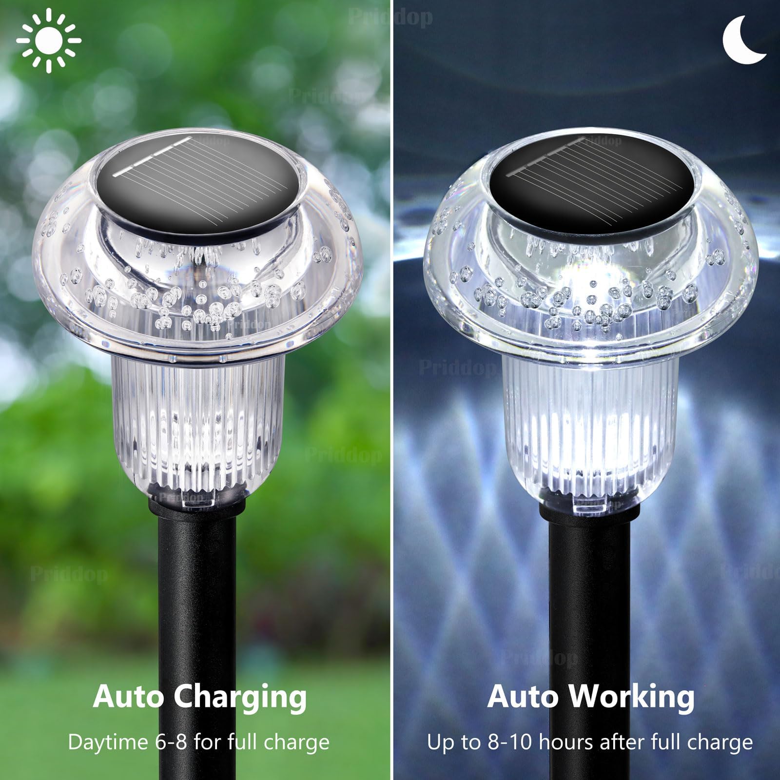 Priddop Solar Lights Outdoor 12 Pack Pathway Lights 6000K Led Waterproof Cold White Mushroom Shape For Garden Driveway Walkway L