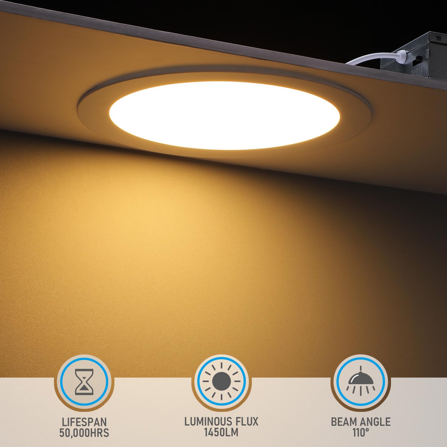 TORCHSTAR 8 Inch Ultra-Thin LED Recessed Lighting, 5CCT, Aluminum, Model A-79310, 18W 1450LM, Dimmable, ET