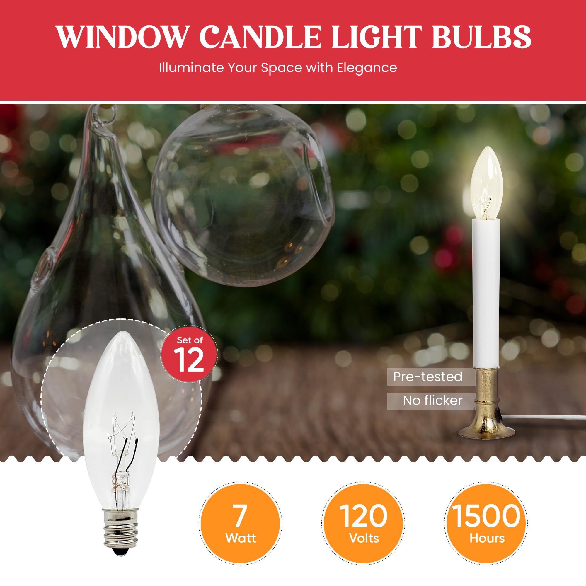 Creative Hobbies® 7W Candelabra Light Bulbs, Clear Glass, 12 Count, Steady Burning, E12 Base, 120V for Electric Candle Lamps & Chandeliers