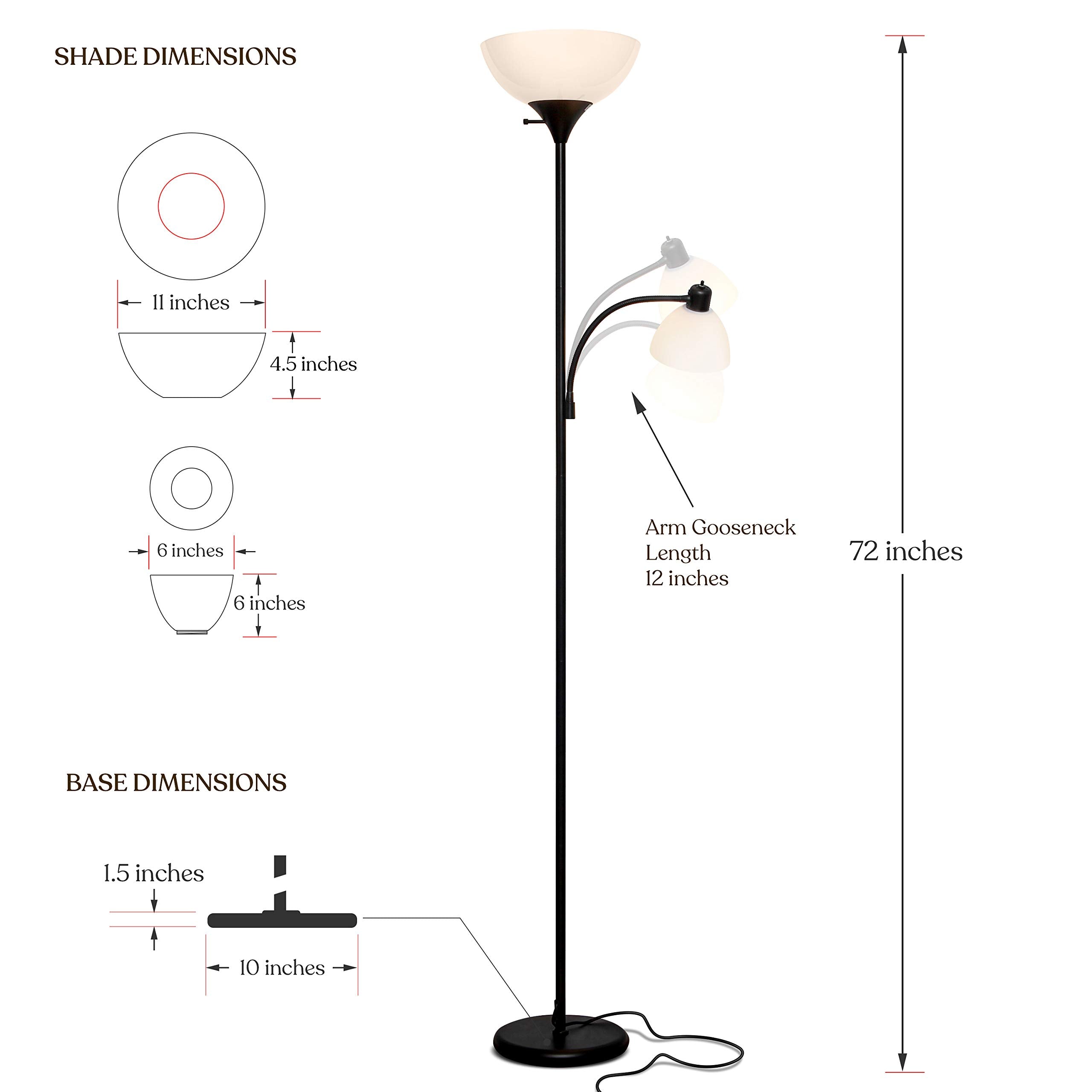 Brightech Sky Dome Plus Led Floor Lamp, Torchiere Super Bright Floor Lamp With Reading Lamp For Living Rooms & Offices - Dimmabl