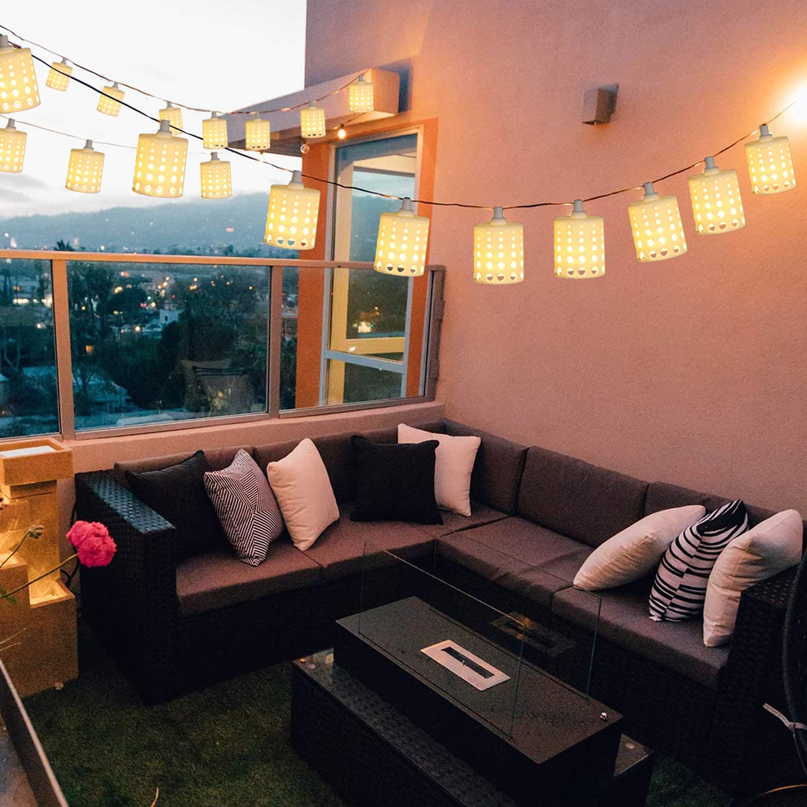 Vigdur 10Ft Lantern String Lights - Hollow-Out Style Indoor String Lights Connectable Waterproof Indoor Outdoor Patio Lights For