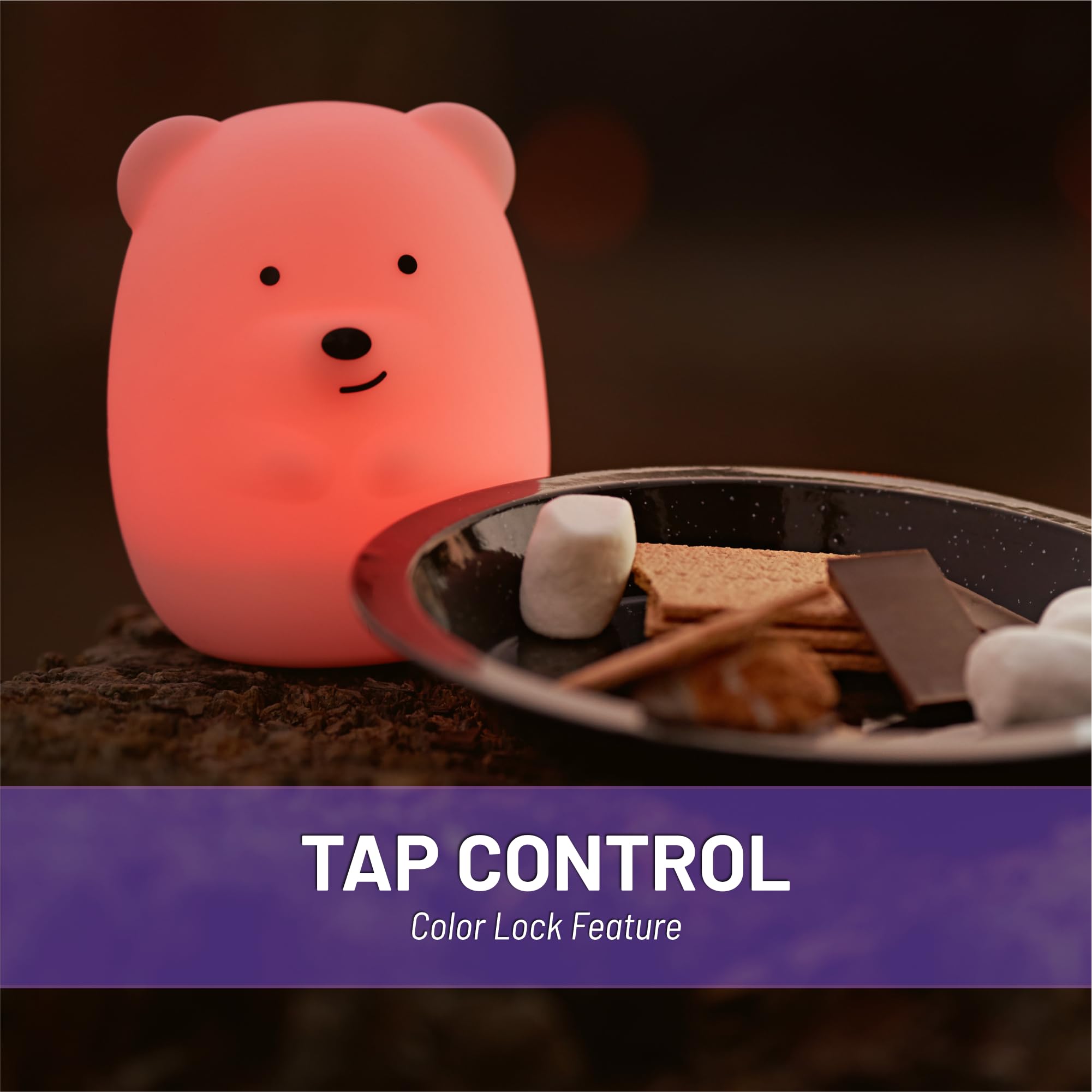 Lumipets Bear Night Light - Silicone Animal Lamp for Kids, Kawaii Design