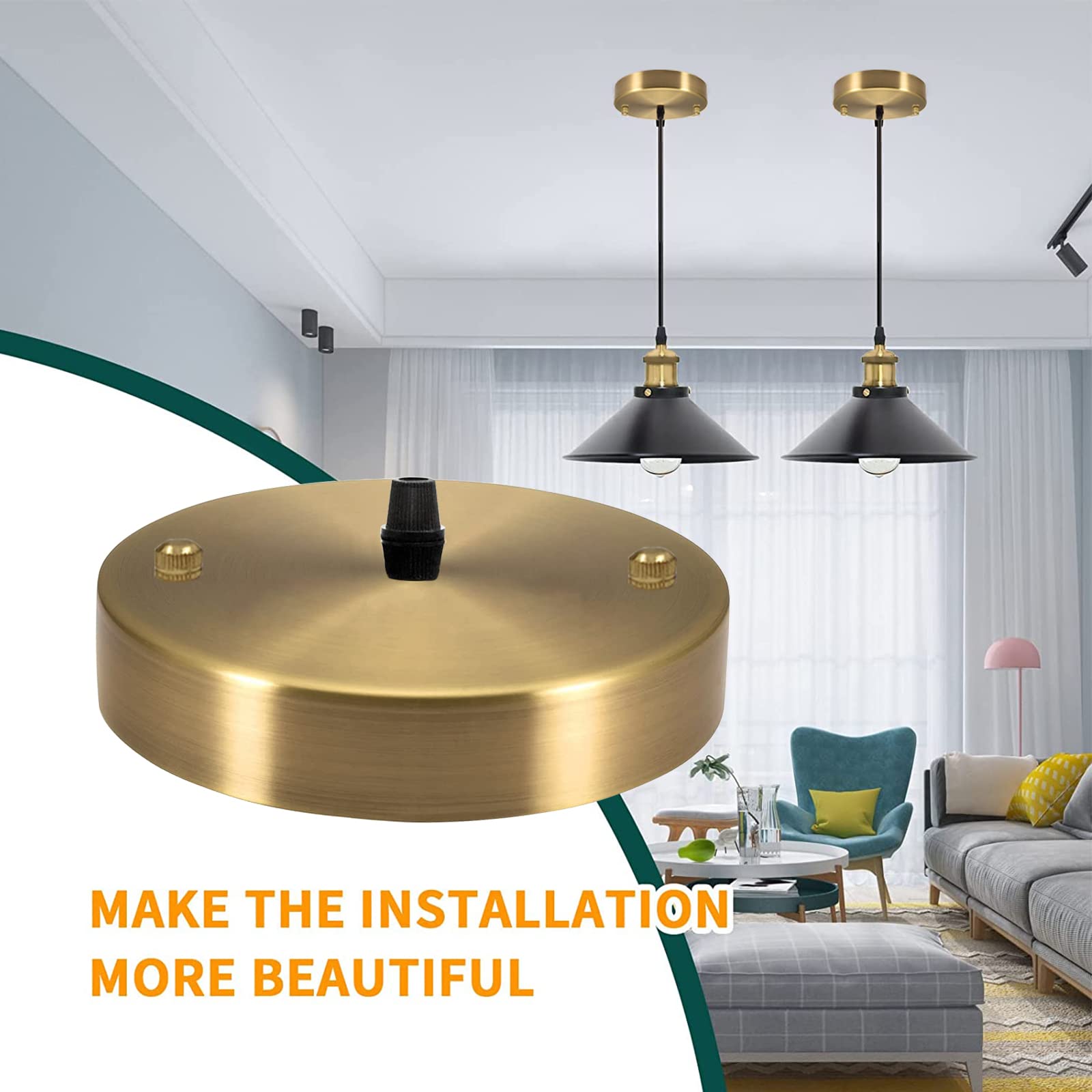 VTYXCTIGJ Light Canopy Kit - 4.7" Gold Metal Chandelier Plate with Mounting Hardware, Vintage Design, Model DP01